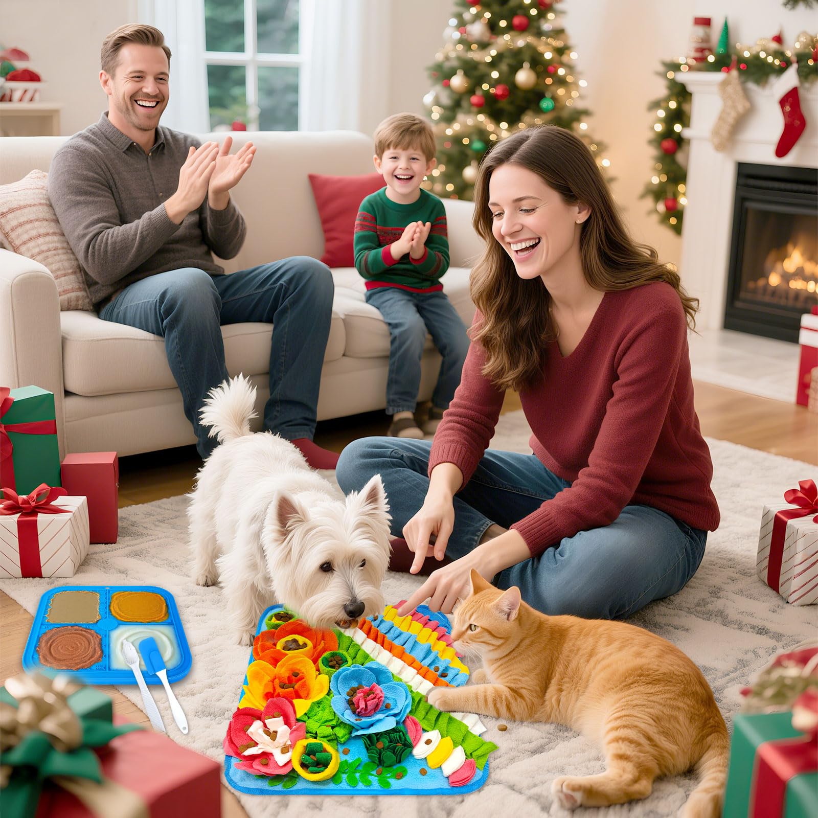 UETZLTB Dog Snuffle Mat and Lick Mat Set, Interactive Dog Enrichment Puzzle Toys for Puppy Small Breed Dogs Cats Rabbits, Cognit