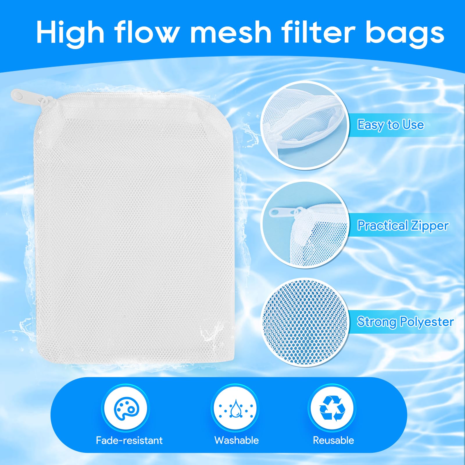 Myfatboss Aquarium Filter Media Bags For Aquarium With Zipper, Fine Mesh Bag Reusable Strong Polyester For Activated Carbon, Bio