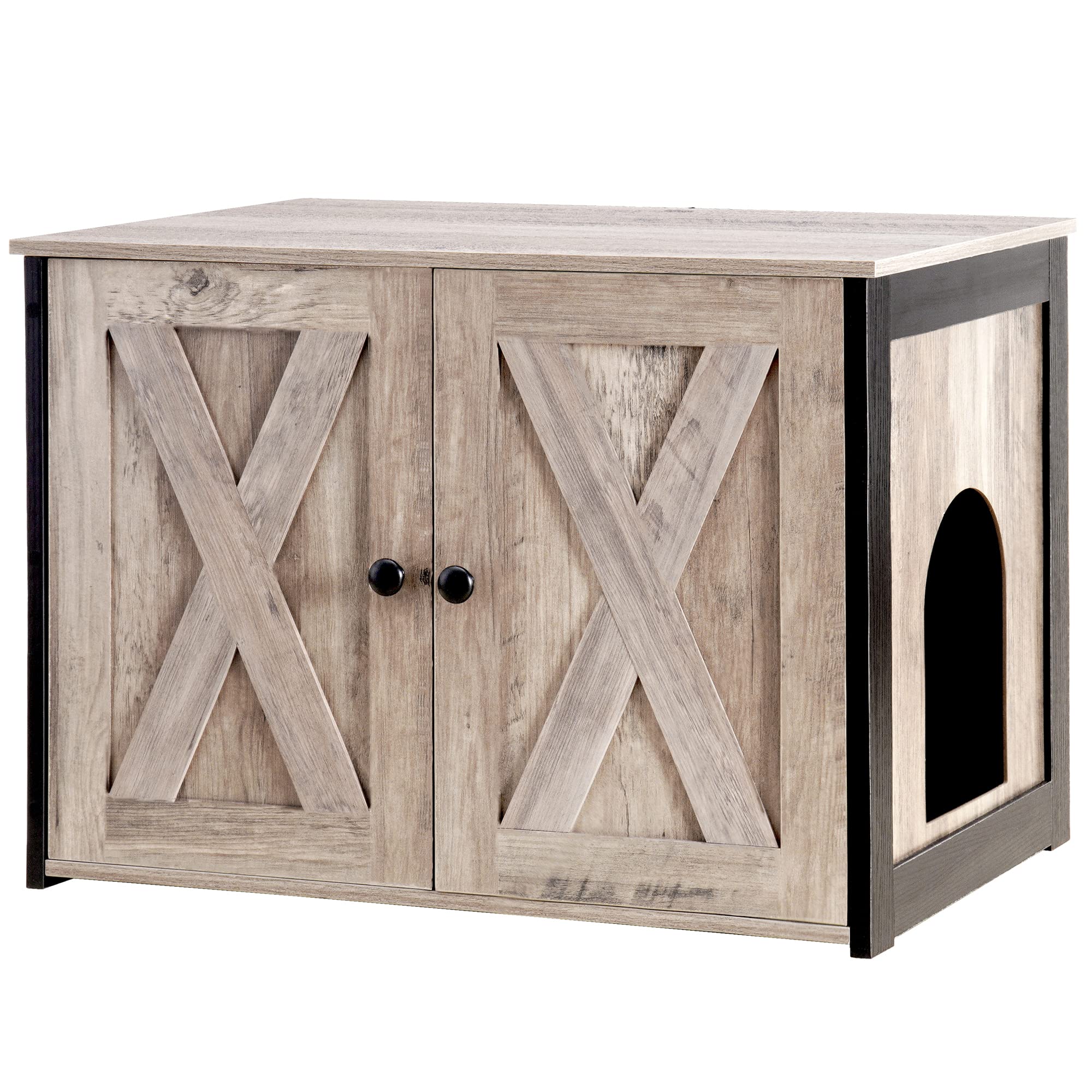 Dwanton Litter Box Enclosure, Cat Litter Box Furniture Hidden, Reversible Entrance Can Be On Left Or Right Side, Wooden Cat Washroom Indoor, Fit Most Of Litter Box, 27.6 X 19.7 X 19.7 Inches