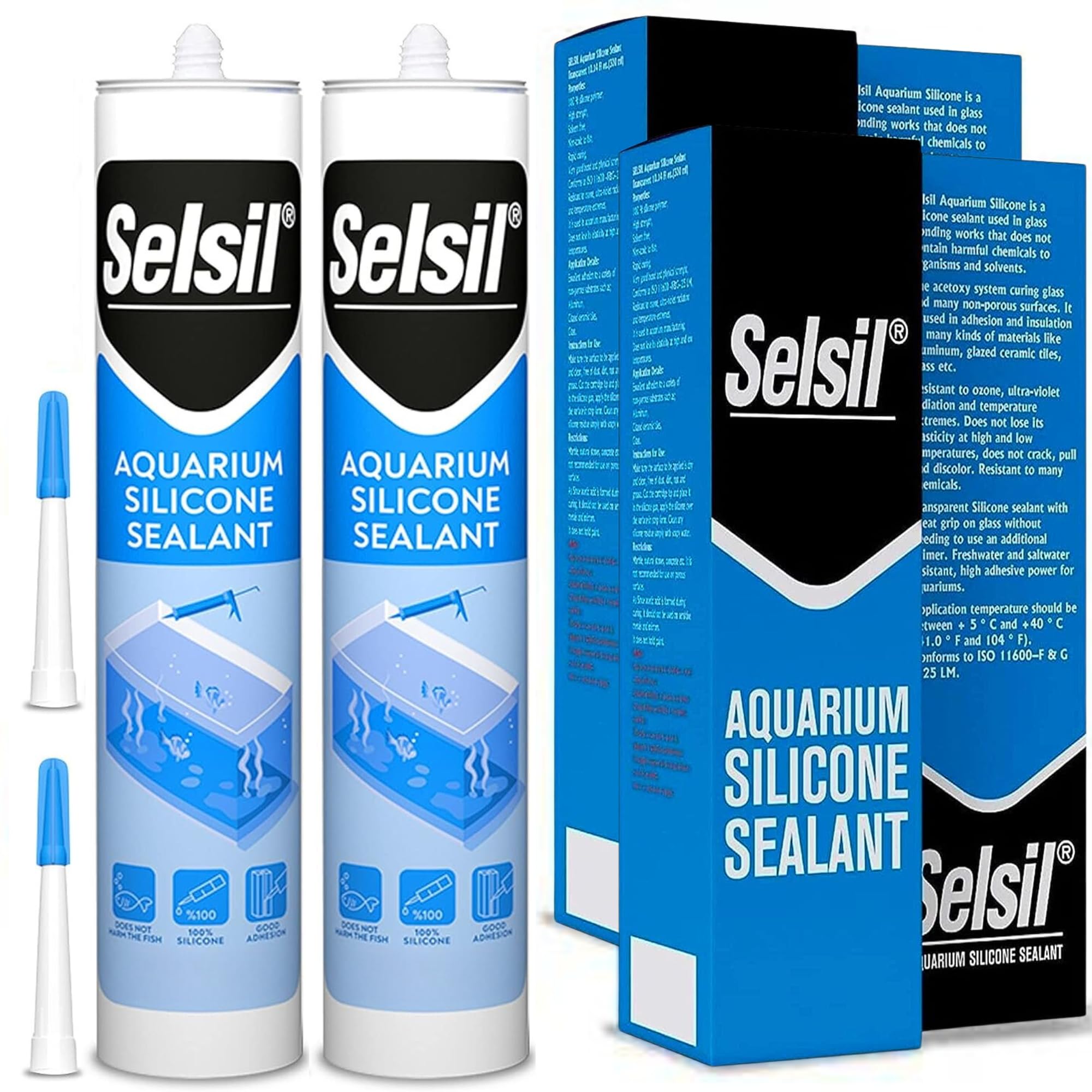 SELSIL Aquarium Silicone Sealant Clear, High Elasticity, Safe for Fish, 100% Solvent Free, 100% Non-Toxic, Fresh and Saltwater, 