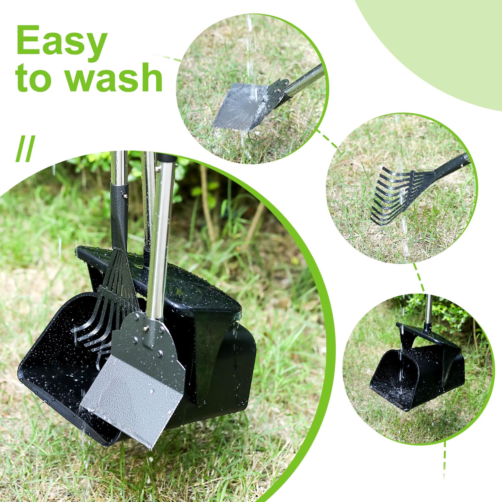 Ygnnxrn Pooper Scooper Large Swivel Bin & Rake & Spade With 20 Waste Bags And 1 Hook, 39.3'' Long Handle Metal Dog Pooper Scoope
