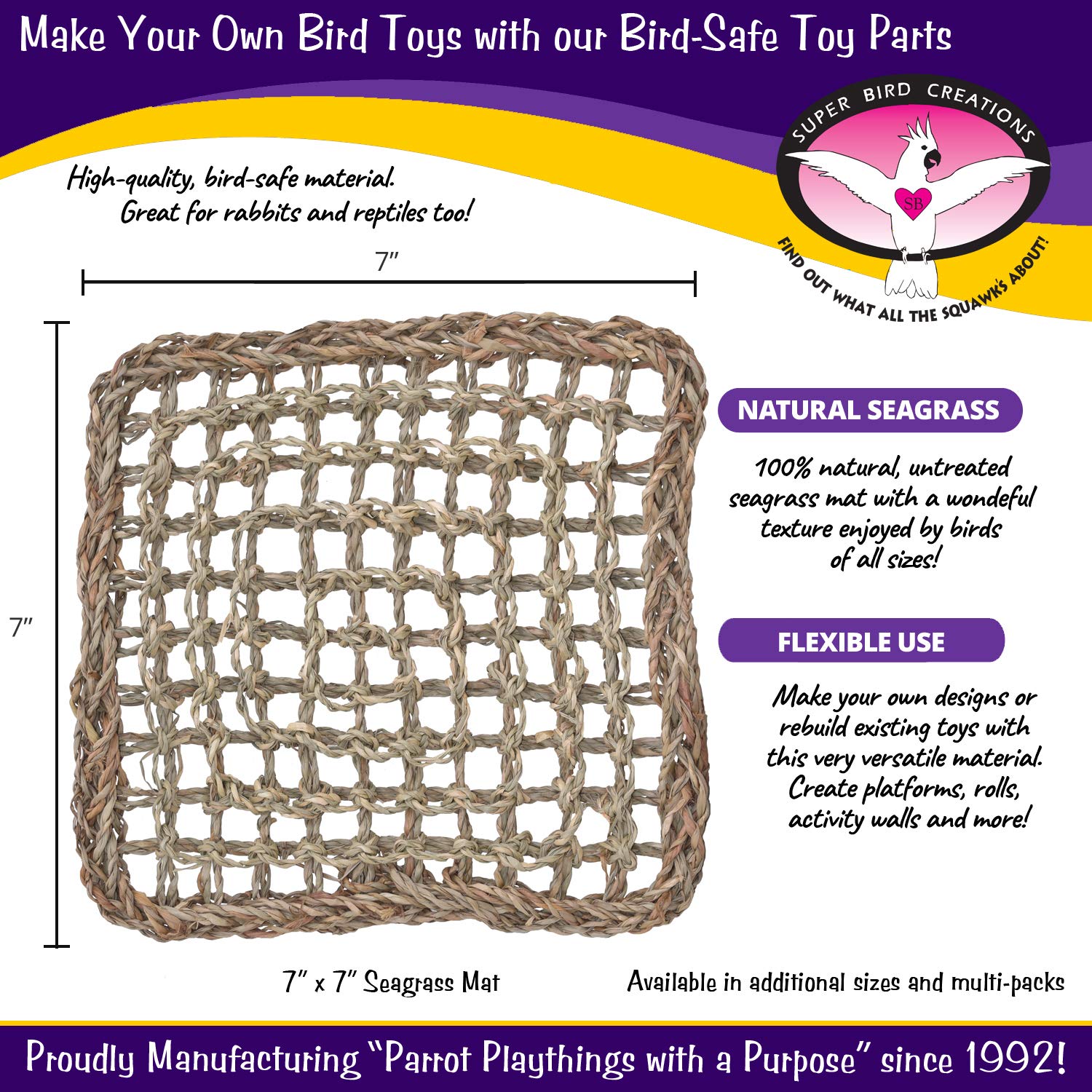 Super Bird Creations Sb50002 Seagrass Mat For Cage Decor, Pet Enrichment And Boredom Relief - Versatile Toy-Making Base - Ideal