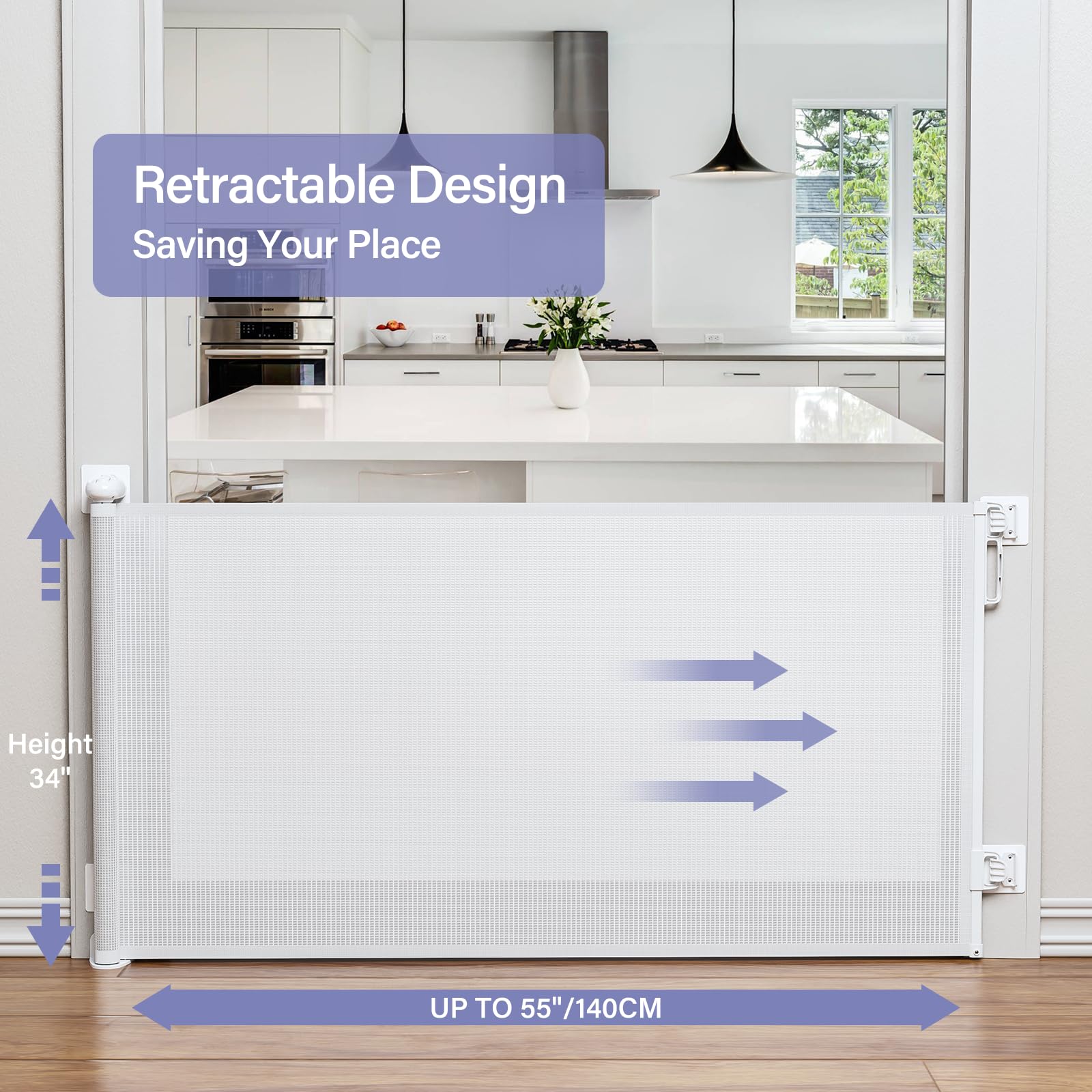 Retractable Baby Gates No Drilling, PRObebi Retractable Dog Gate for The House Extends to 54 Wide 33 Tall, Gates for Baby Indoor