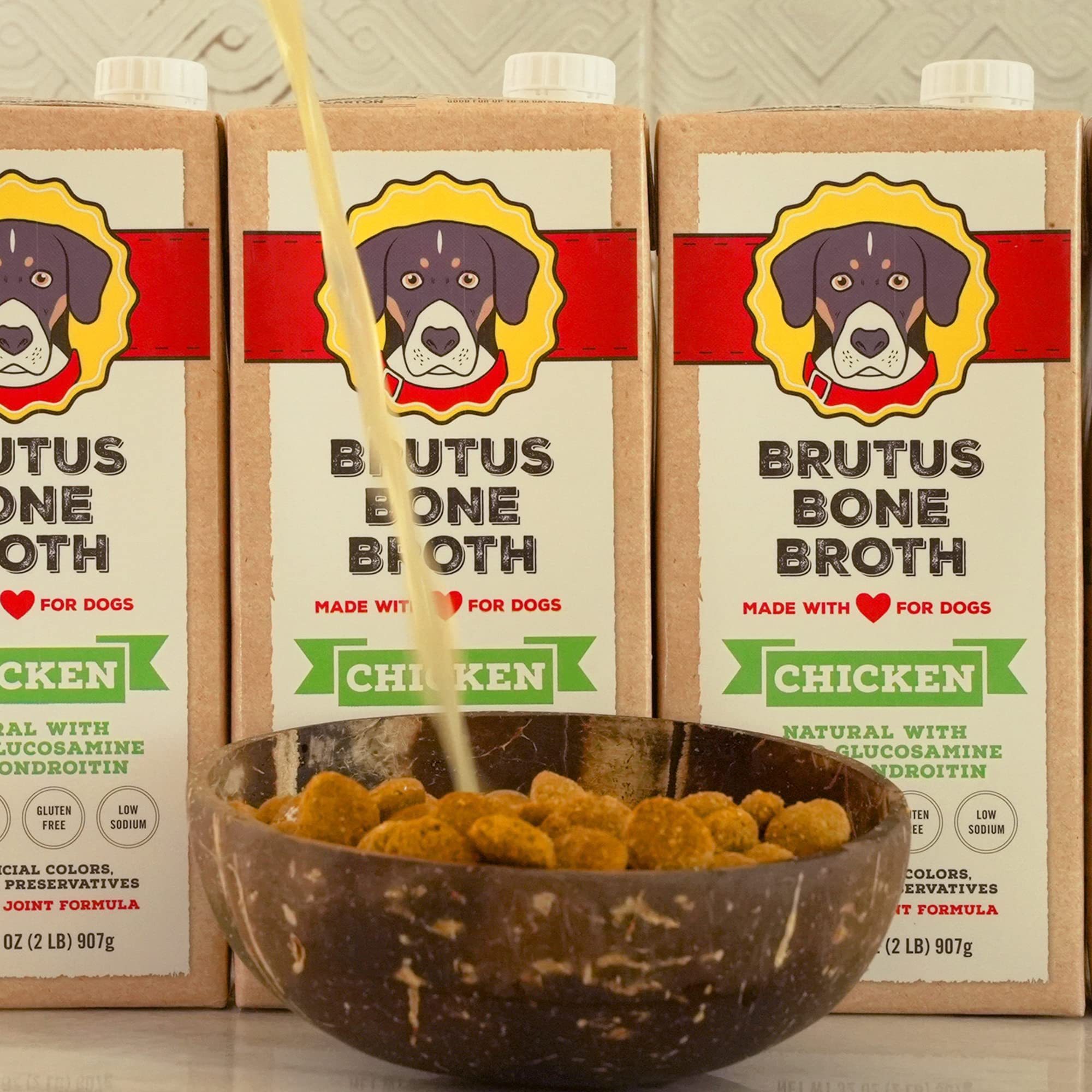 Brutus Chicken Broth for Dogs - All Natural Chicken Bone Broth with Chondroitin Glucosamine Turmeric -Human Grade Food Toppers f