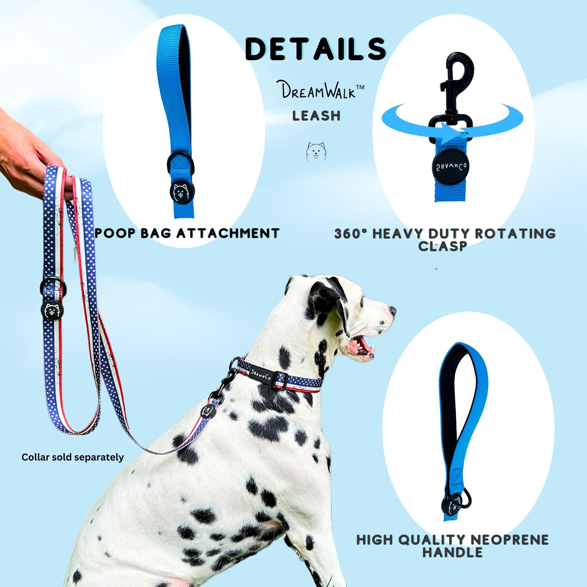 Shawnco Dream Walk Dog Leash- Premium, Nylon Pet Leash With Soft Neoprene Handle For Small, Medium And Large Dogs (Wolf Moon, Sm