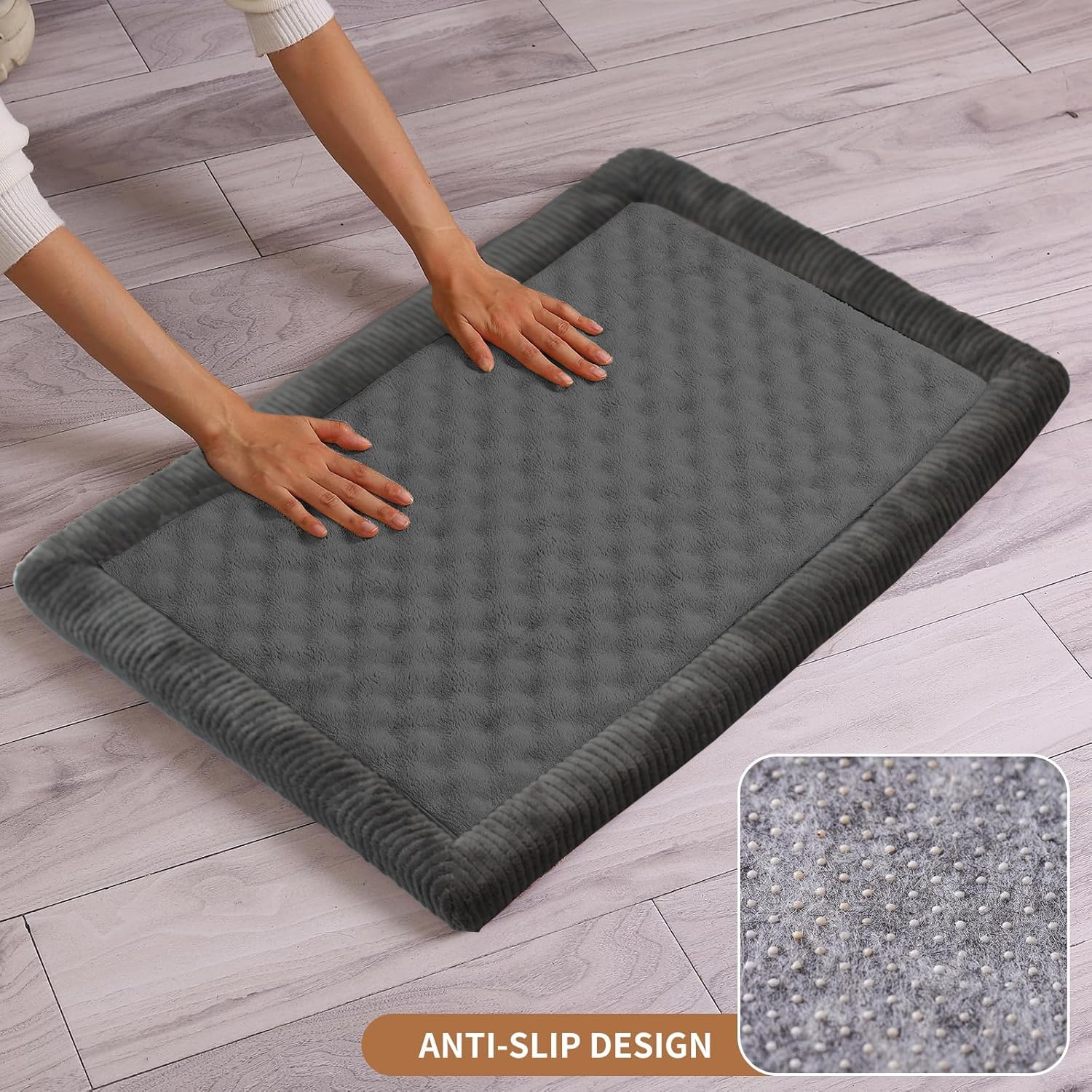 Minidear Dog Crate Pad, 17''X24''X1.1'' Crate Bed Rectangle Shape Non-Skid Kennel Pad, Rubber Backing Memory Foam For Dog Bed Ma