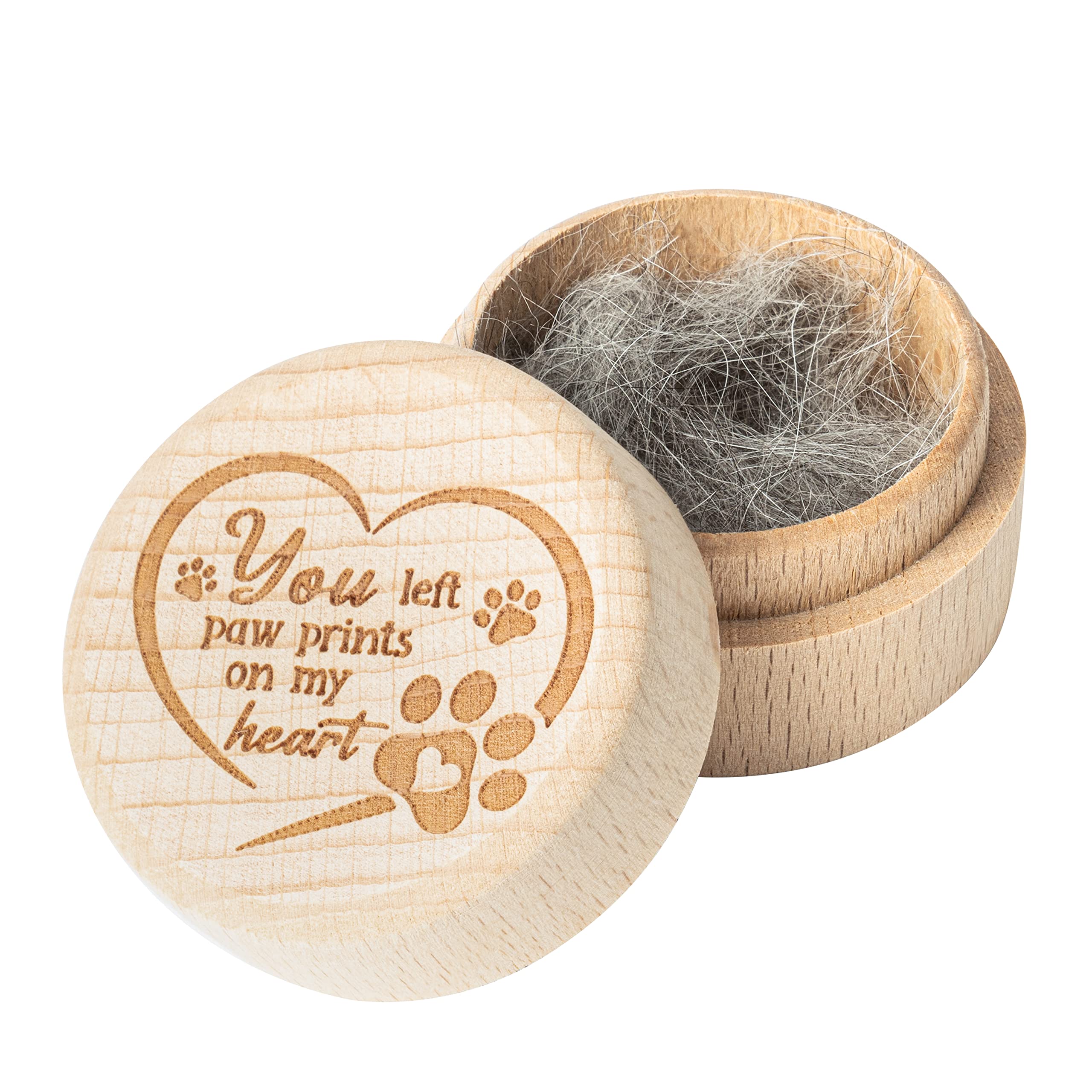CJiangpo Pet Hair Keepsake Box, Wooden Pet Fur Memorial Box with Paw Engraving, Dog Cat Hair Ashes Container Memorial Urn Loss S
