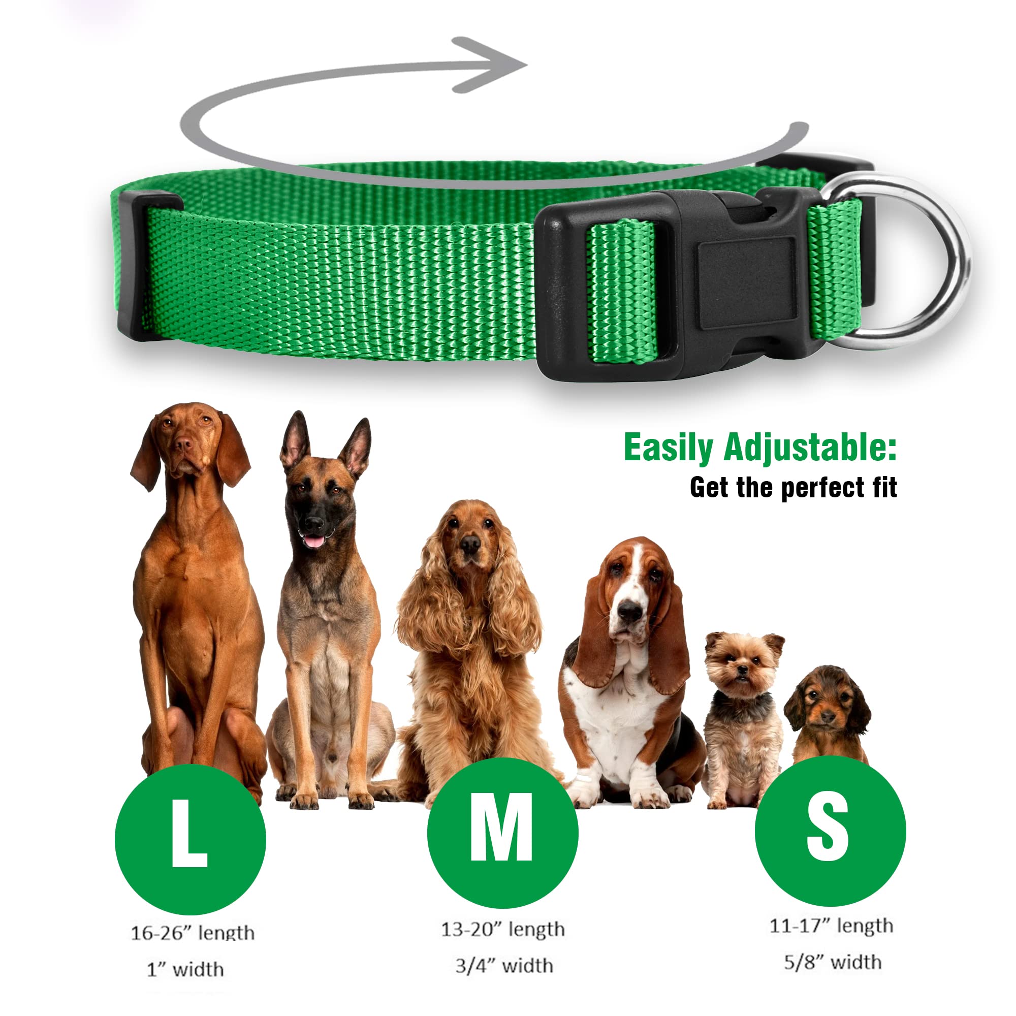 Native Pup Basic Nylon Dog Collar, Adjustable For Small, Medium, Large Pet And Puppies Accessories, Cute Colors For Male, Female, Boy, Girl, Puppy (Small, Green)