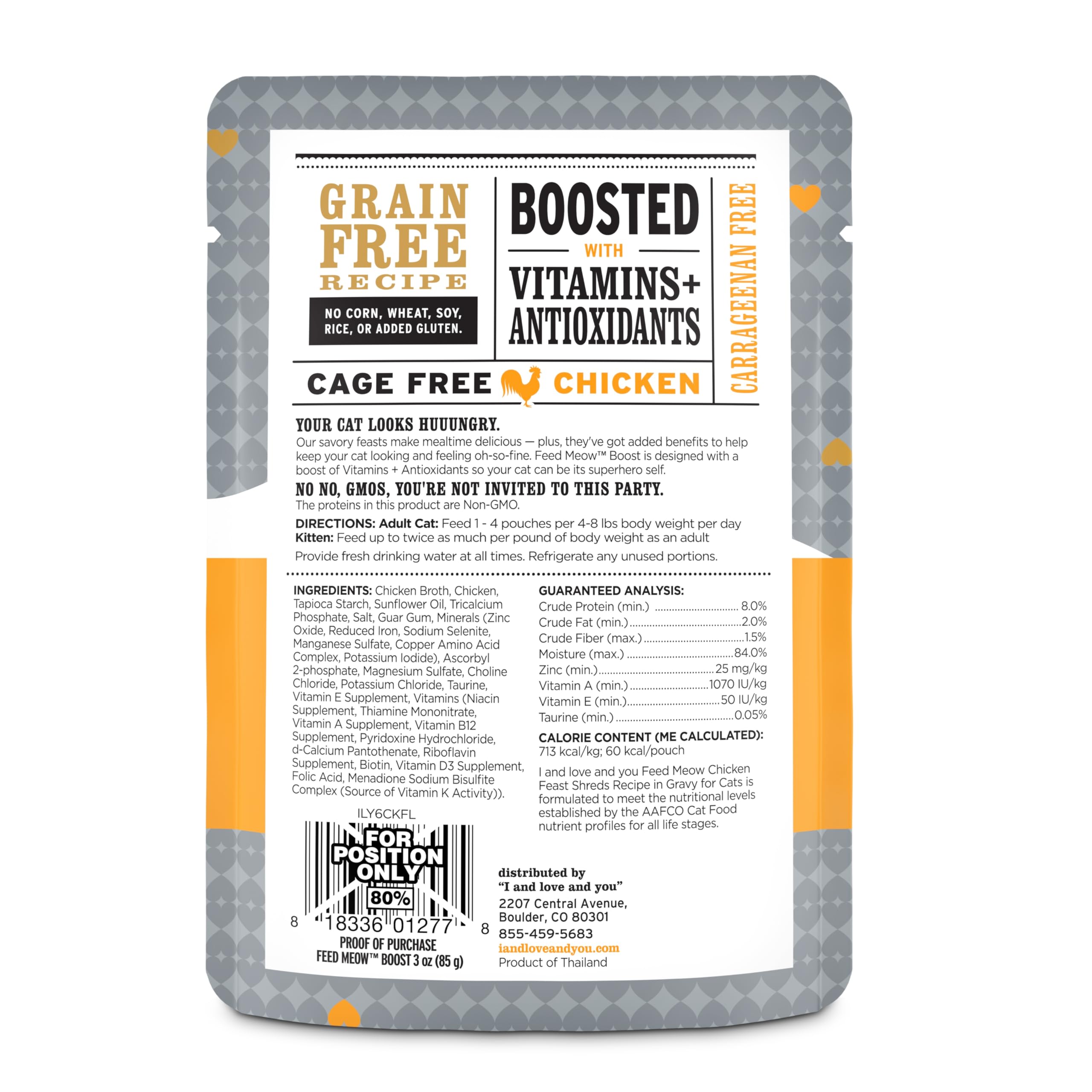 I and love and you Feed Meow Boost Wet Cat Food - Chicken - Antioxidants & Vitamins for Vitality, Grain Free, Shredded, 3oz Pack