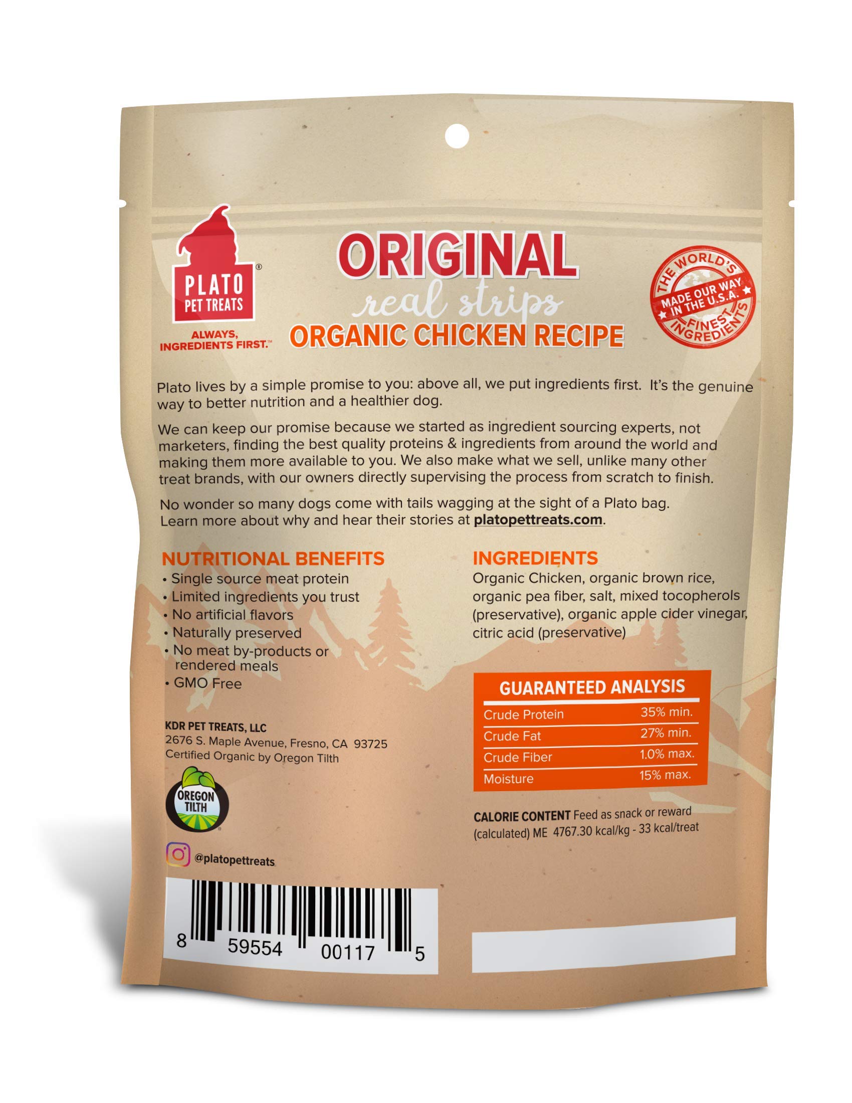 PLATO Original Real Strips Organic Chicken 6oz, brown