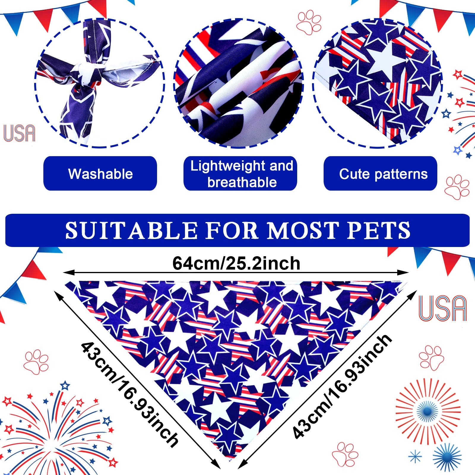 Sadnyy 40 Pcs Memorial Day Dog Bandana Bulk Patriotic American Flag Star Stripe Adjustable Bandana For Dogs 4Th Of July Puppy Ke