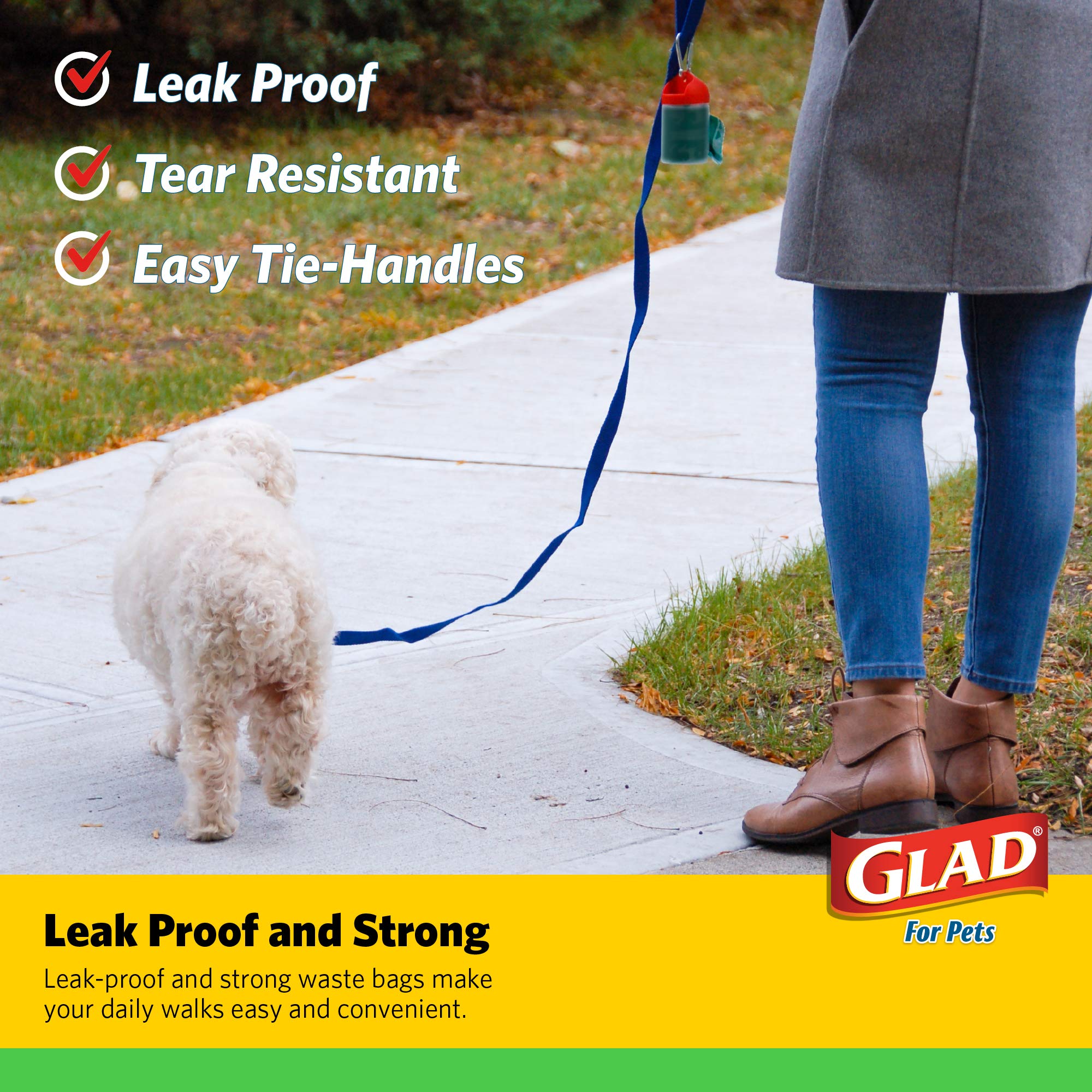 Glad for Pets Dog Waste Bags, Lavender Scent - Leak Proof and Strong Disposable Dog Poop Bags for Dogs, Easy Tie Handles for Cle