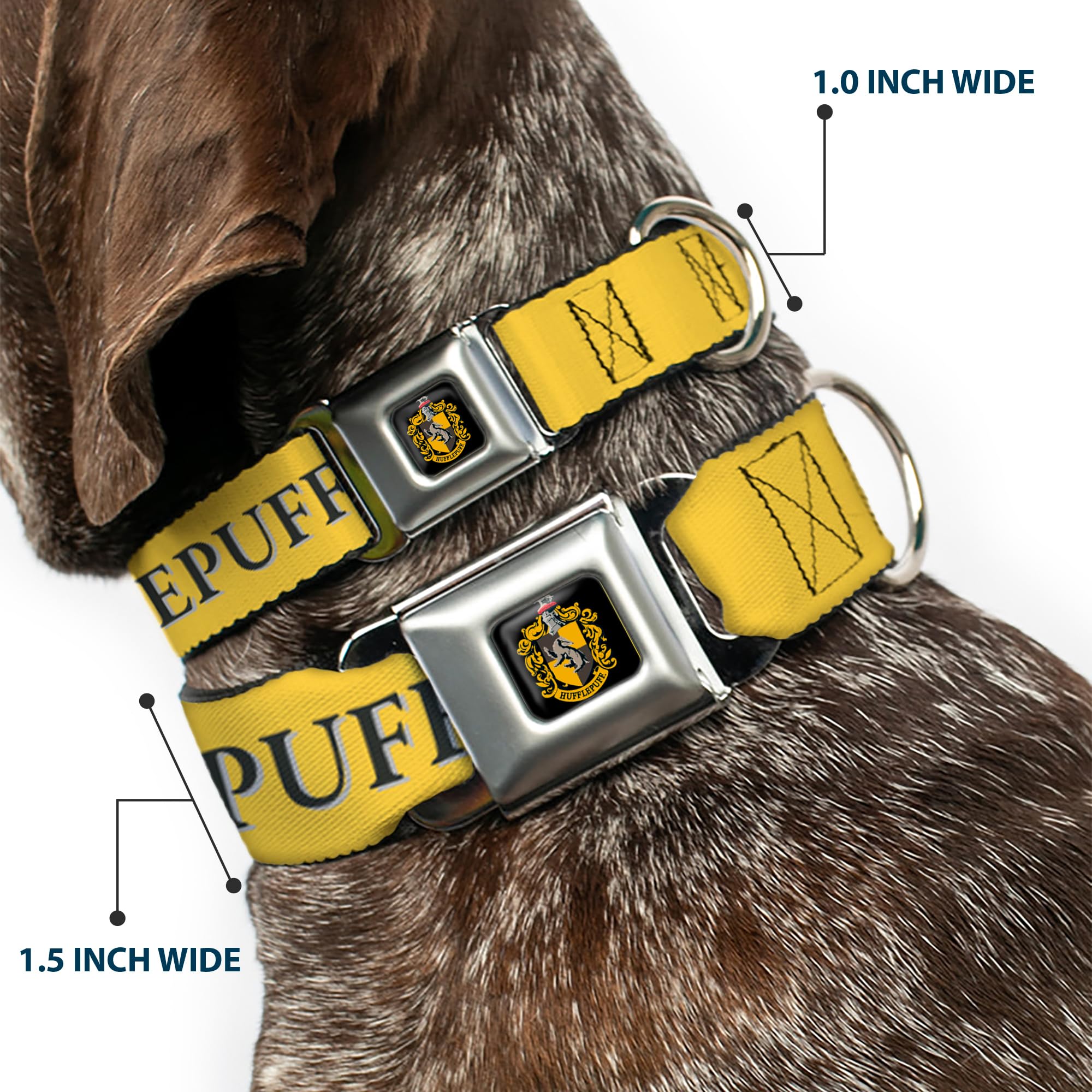 Dog Collar Seatbelt Buckle Harry Potter Hufflepuff Crest Yellow Black 13 To 17 Inches 1.5 Inch Wide