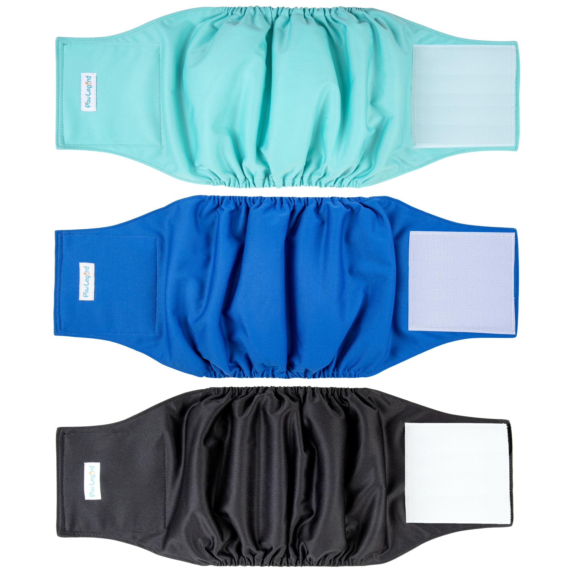 Paw Legend Washable Dog Belly Band Wrap Diapers For Male Dog | High Absorbing Puppy & Doggy Diapers Male (3 Pack,Blue,Aqua,Black,Large)