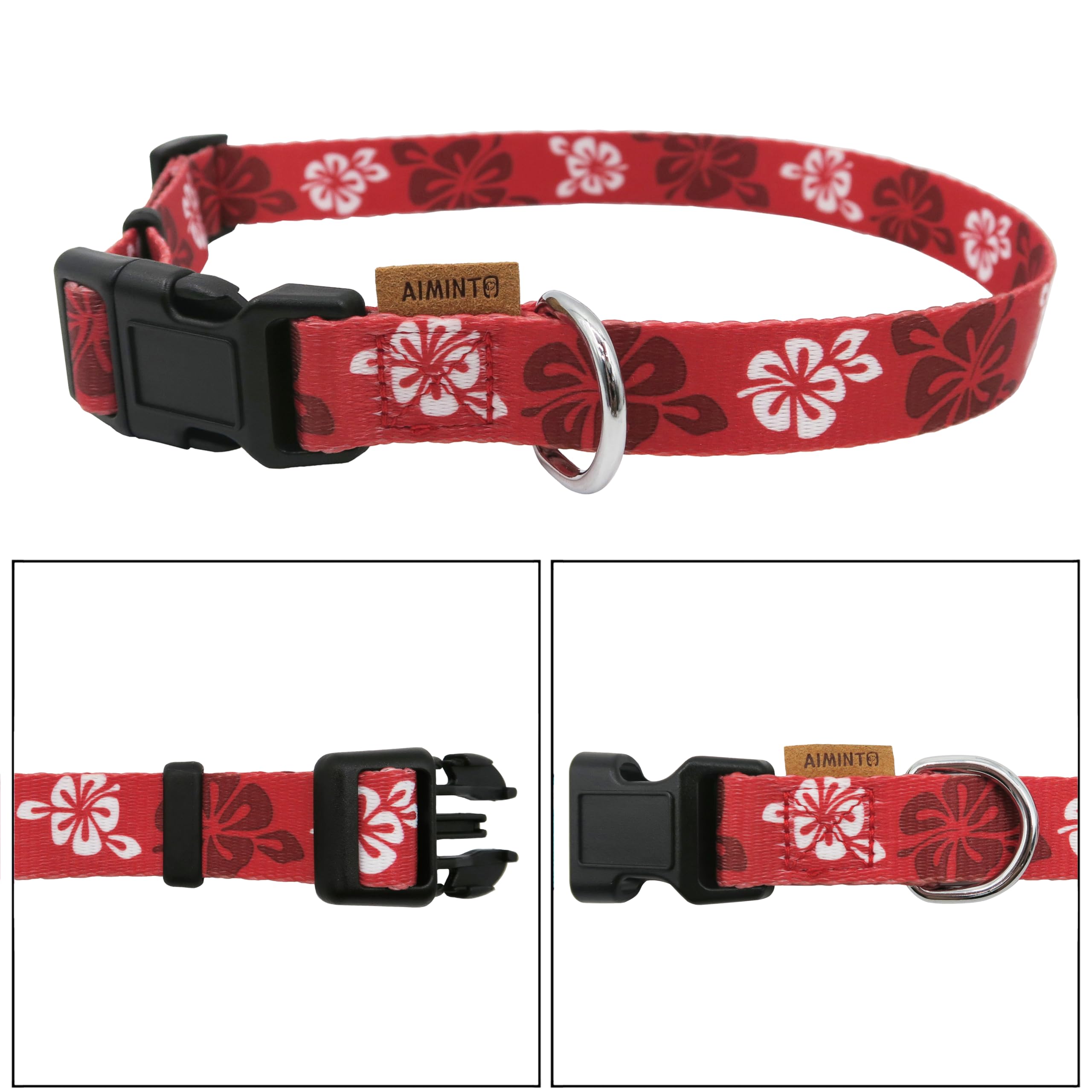 Aiminto Dog Collar, Cute Floral Pattern, Soft And Adjustable Collar With Quick Release Buckle (L (Neck 16-28'', Width 1''), Hawa