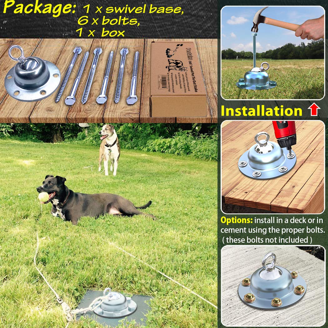 Pestairs 360 Swivel Dog Tie Out Cable and Stake - 50 Ft Dog Yard Leash and Stake Rust Proof for Small Medium Large Dogs - Petfec