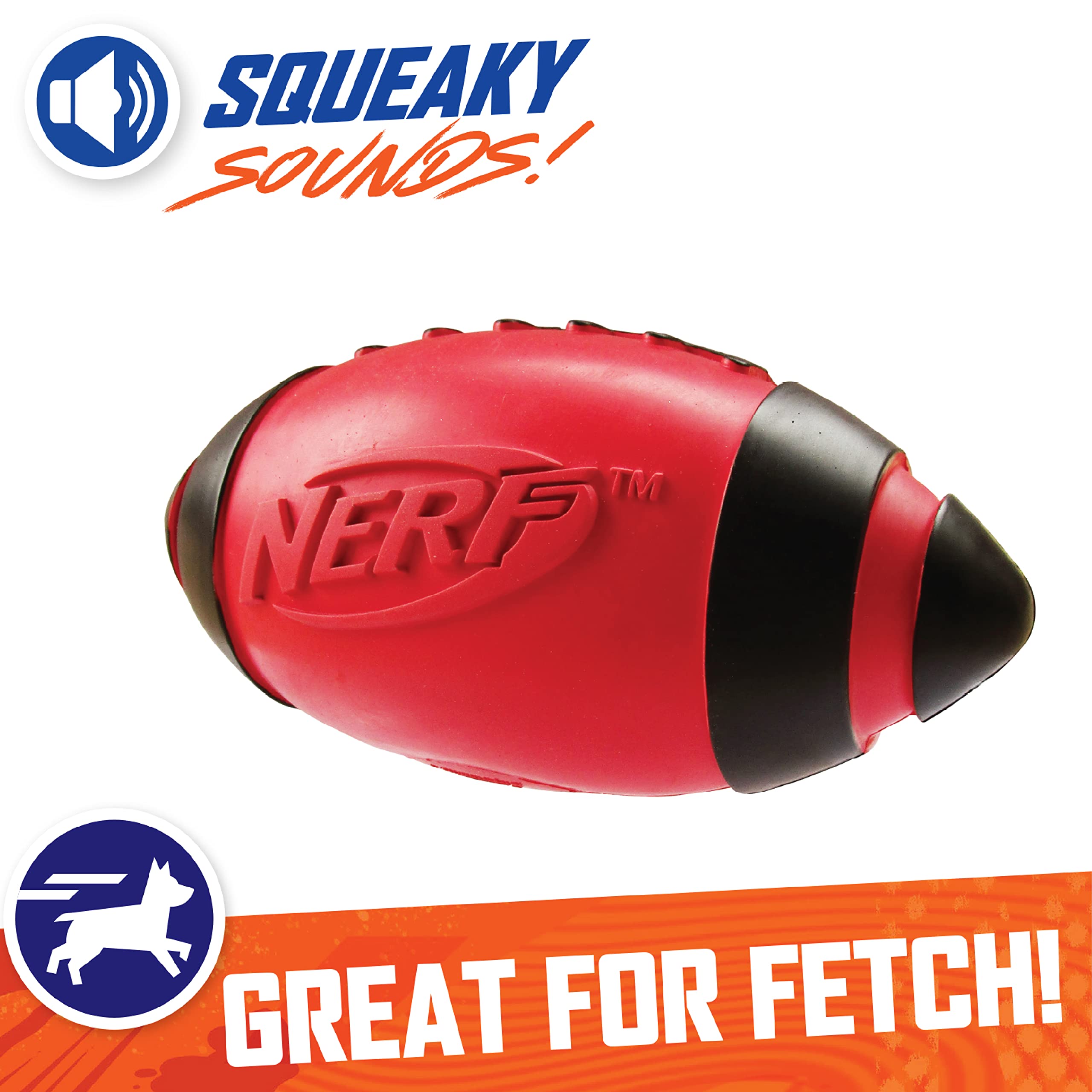 Nerf Dog Rubber Football Dog Toy With Interactive Squeaker, Lightweight, Durable And Water Resistant, 7 Inch Diameter For Medium