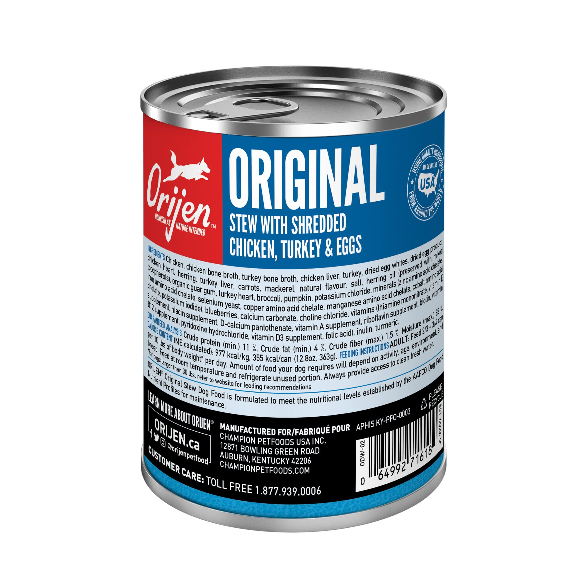 ORIJEN Real Meat Shreds Wet Dog Food Original Stew Recipe 12.8oz Cans (12 Count)