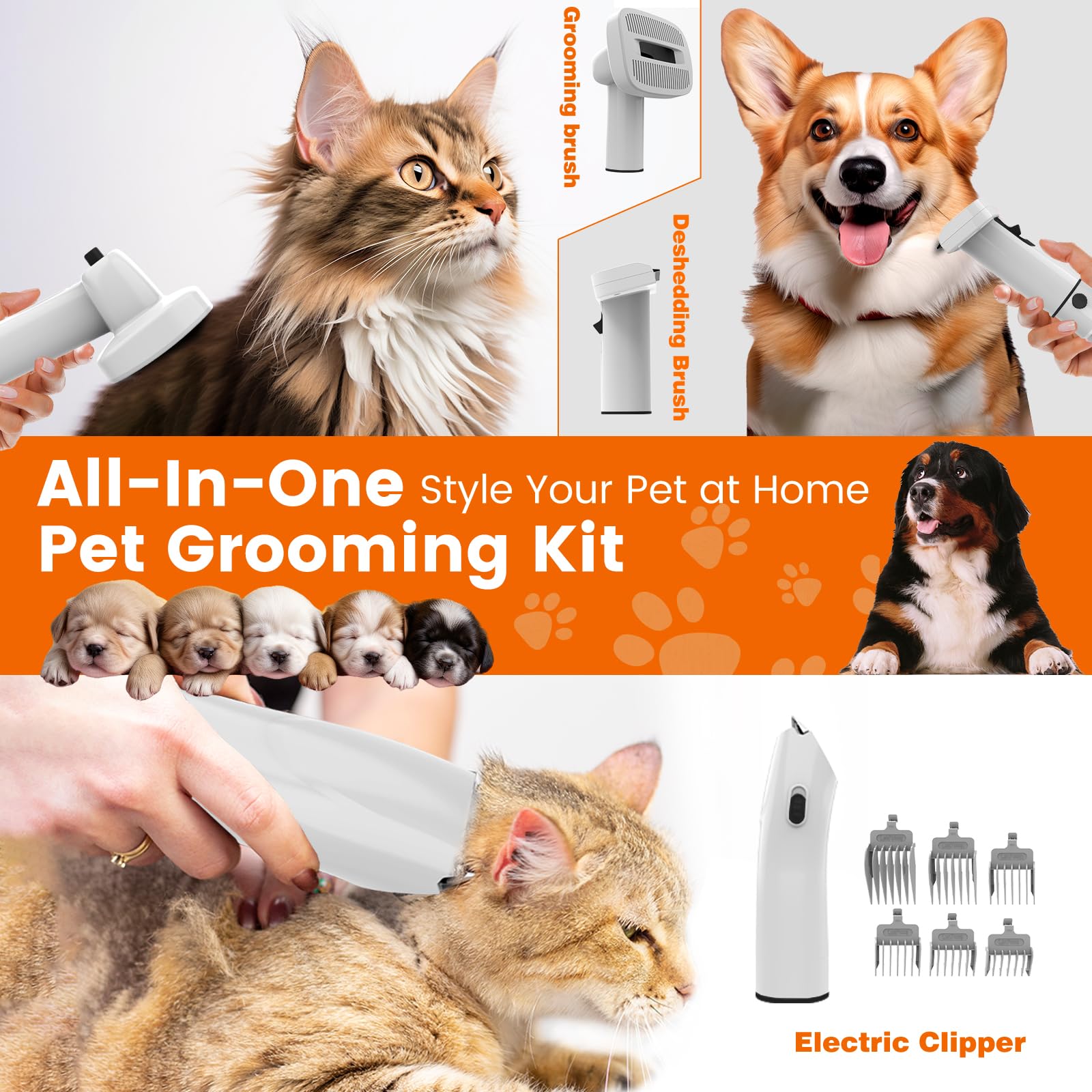 Ubrobo Dog Grooming Vacuum, Dog Grooming Kit With Pet Clippers, 12,000Pa Pet Hair Grooming Vacuum For Dogs, Vacuum Brush For She