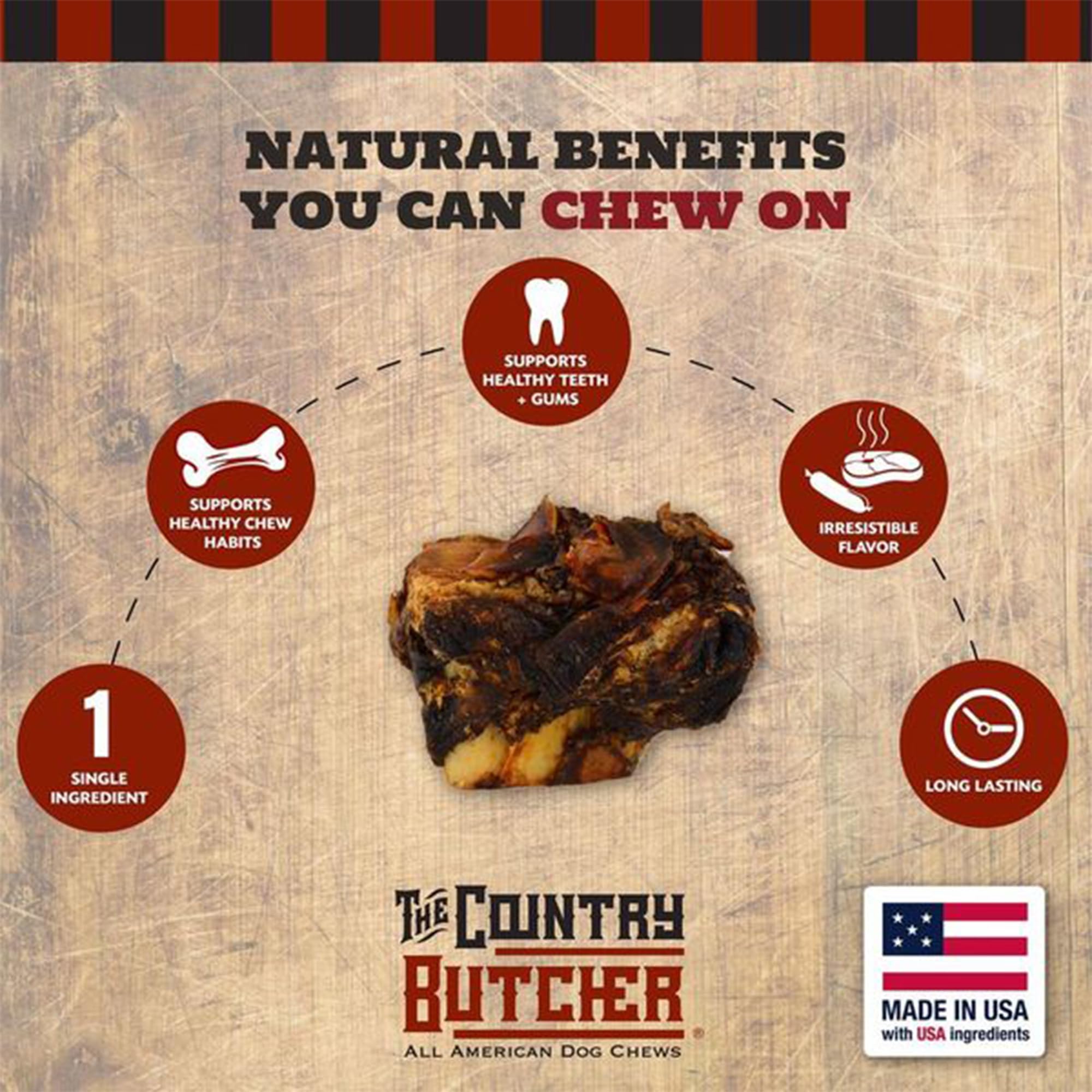 THE COUNTRY BUTCHER Beef Knuckle Dog Bones for Aggressive Chewers, Large and Medium Breed Dog Treat, Natural, Tough, Chew Toy, M