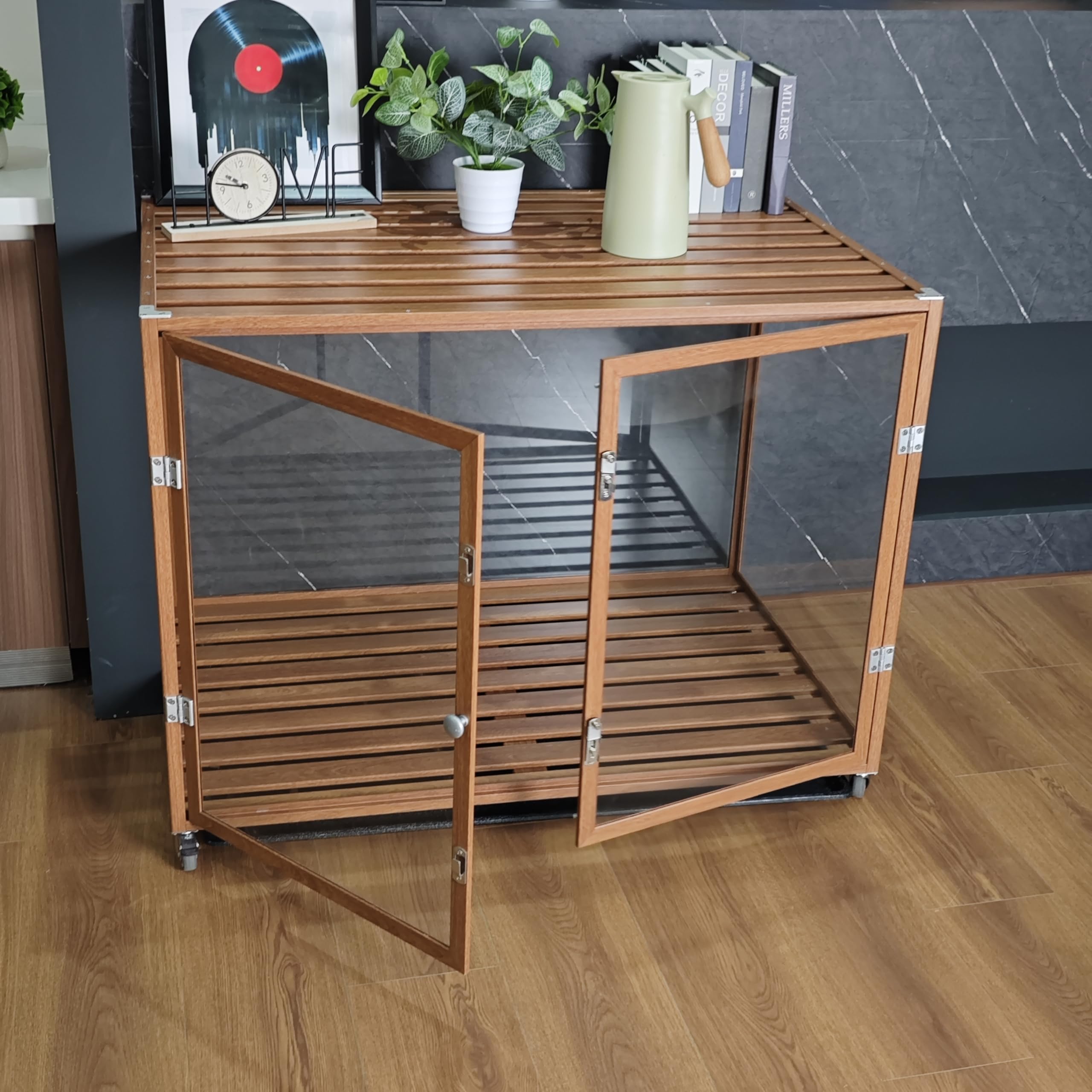Bingopaw Clear Dog Crate Furniture: 35    Decorative Transparent Dog House Kennel Made By Tempered Glass And Strong Aluminum Fra