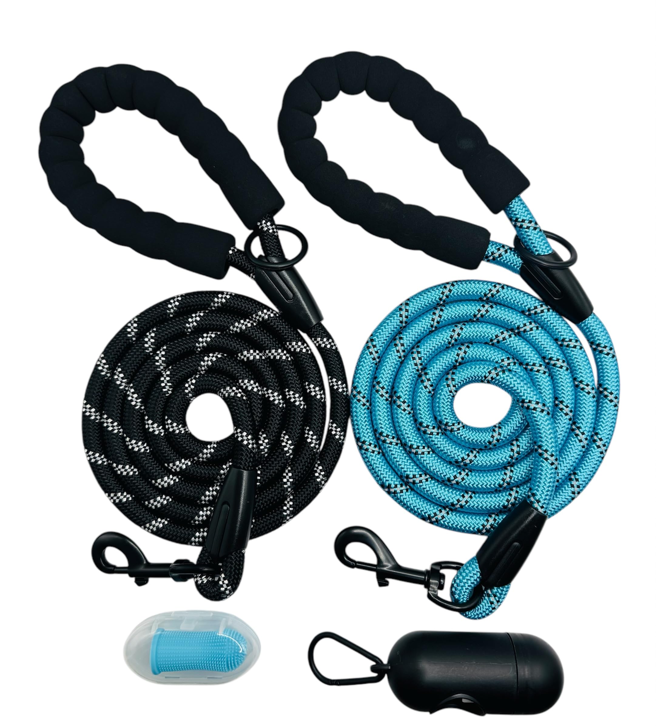 Glorypet 2 Pack 6 Ft Heavy Duty Dog Leash With Poop Bag And Dispenser And Silicone Toothbrush, Durable, Comfortable Padded Handl