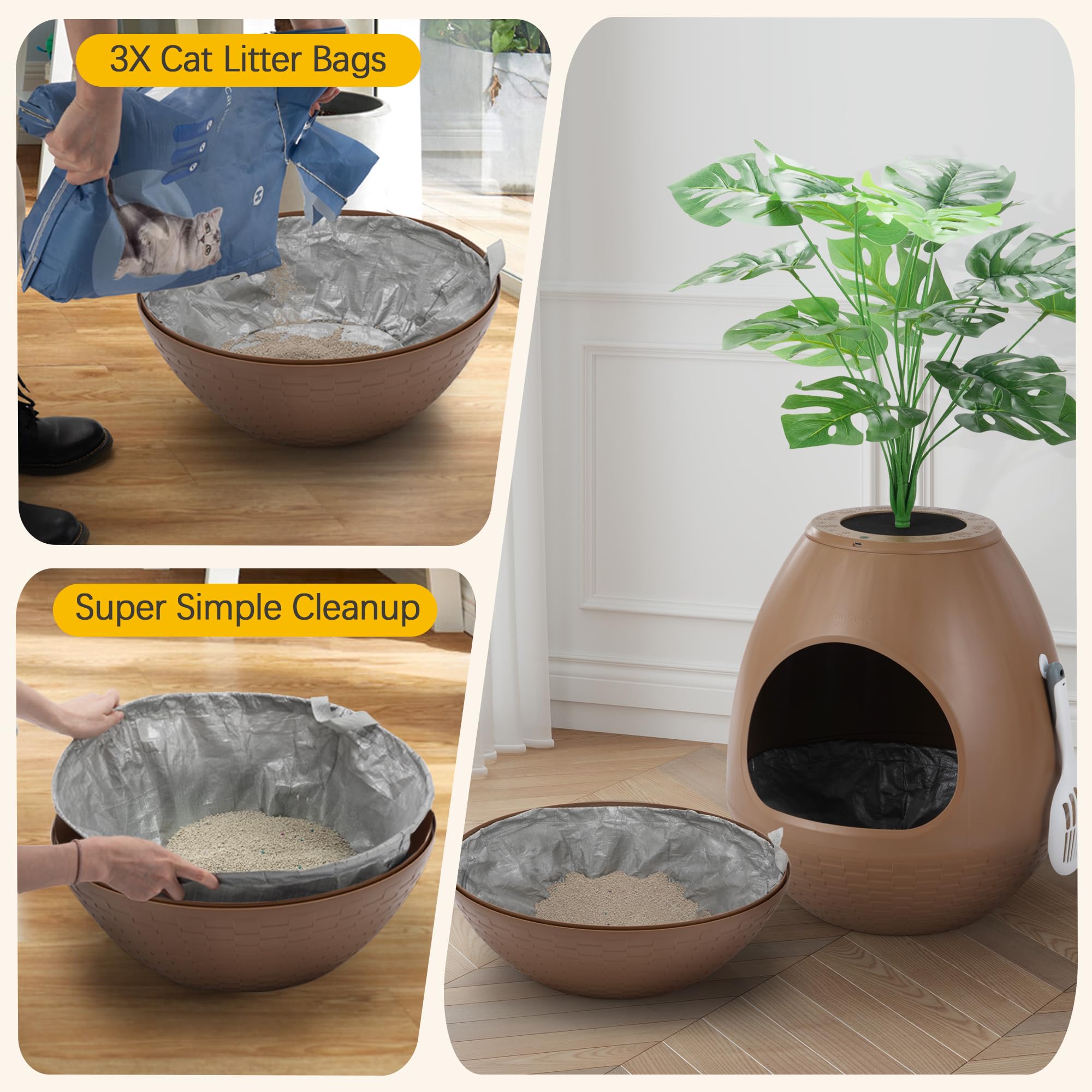 Eggloa6 Cat Litter Box Plant Enclosure - Secret Hidden Litter Box With Odor Removal Technology, Artificial Plants, And Scoop, Pe