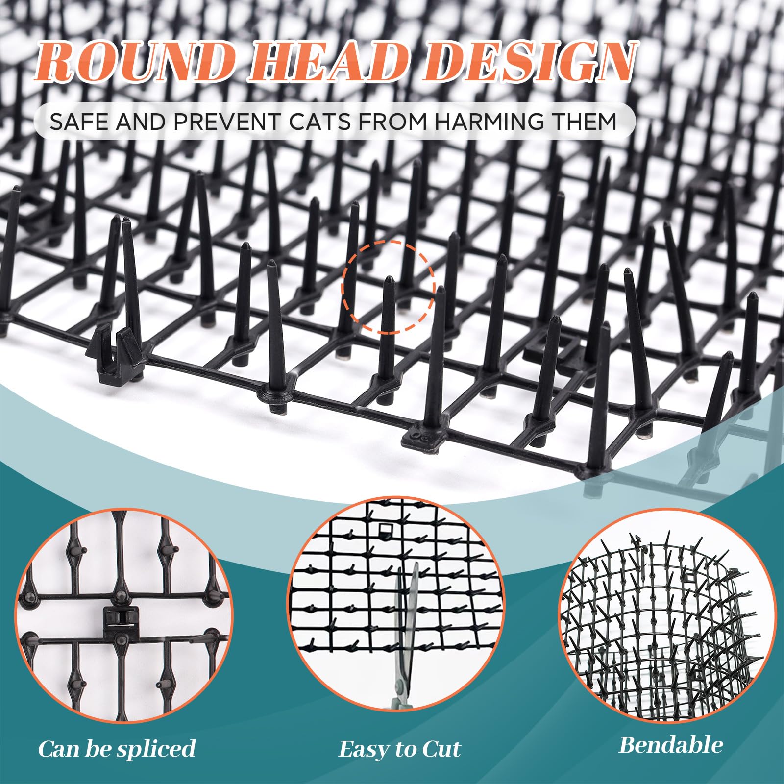 Oceanpax 6.5Ft Cat Scat Mat With Spikes, Prickle Strips Network Digging Stopper Outdoor Spike Deterrent Mat, 78 Inch X 11 Inch