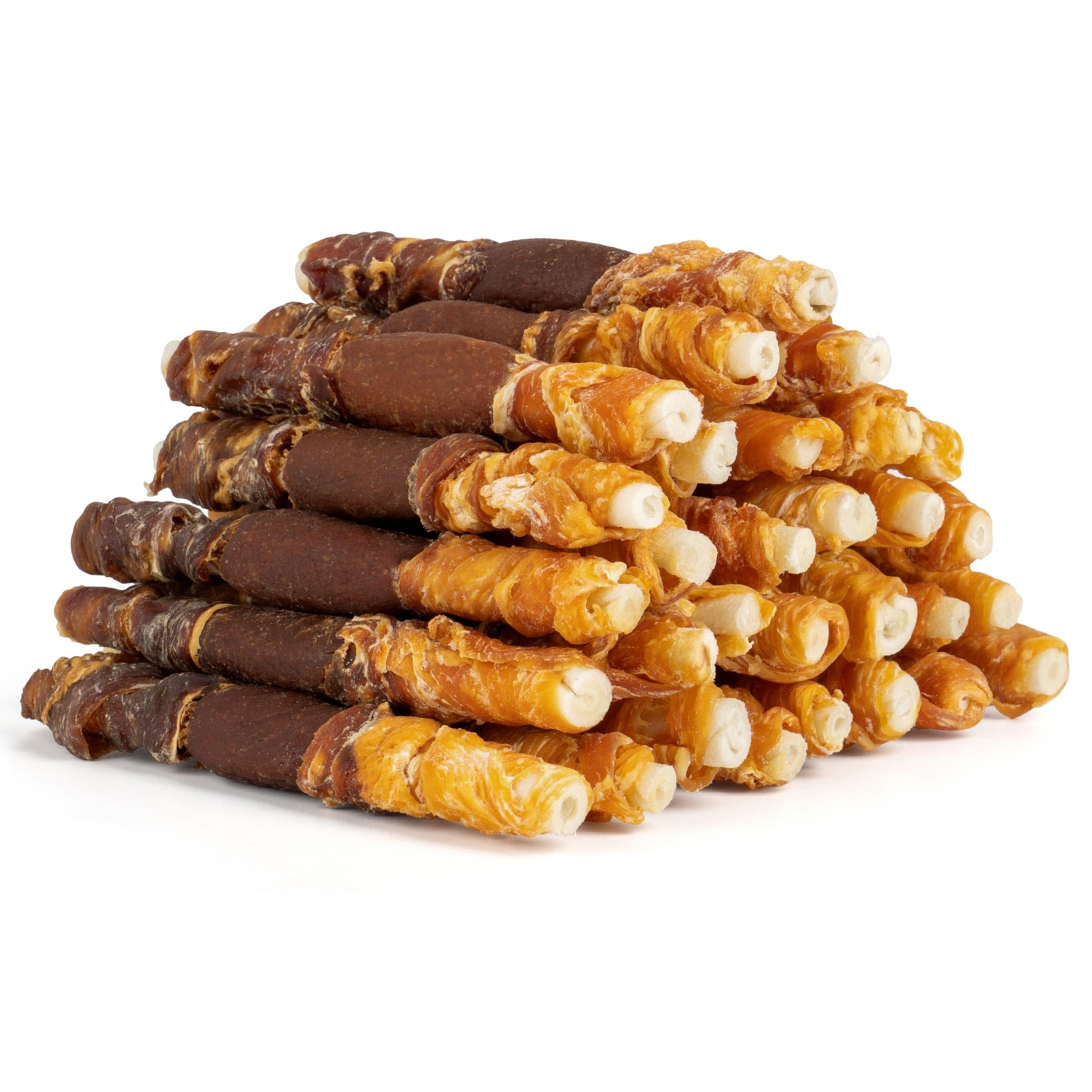 MON2SUN Dog Treats, Triple Flavor 5 Inch Chicken Liver Duck and Chicken Wrapped Rawhide Snacks for Small and Medium Dogs, 21.16 