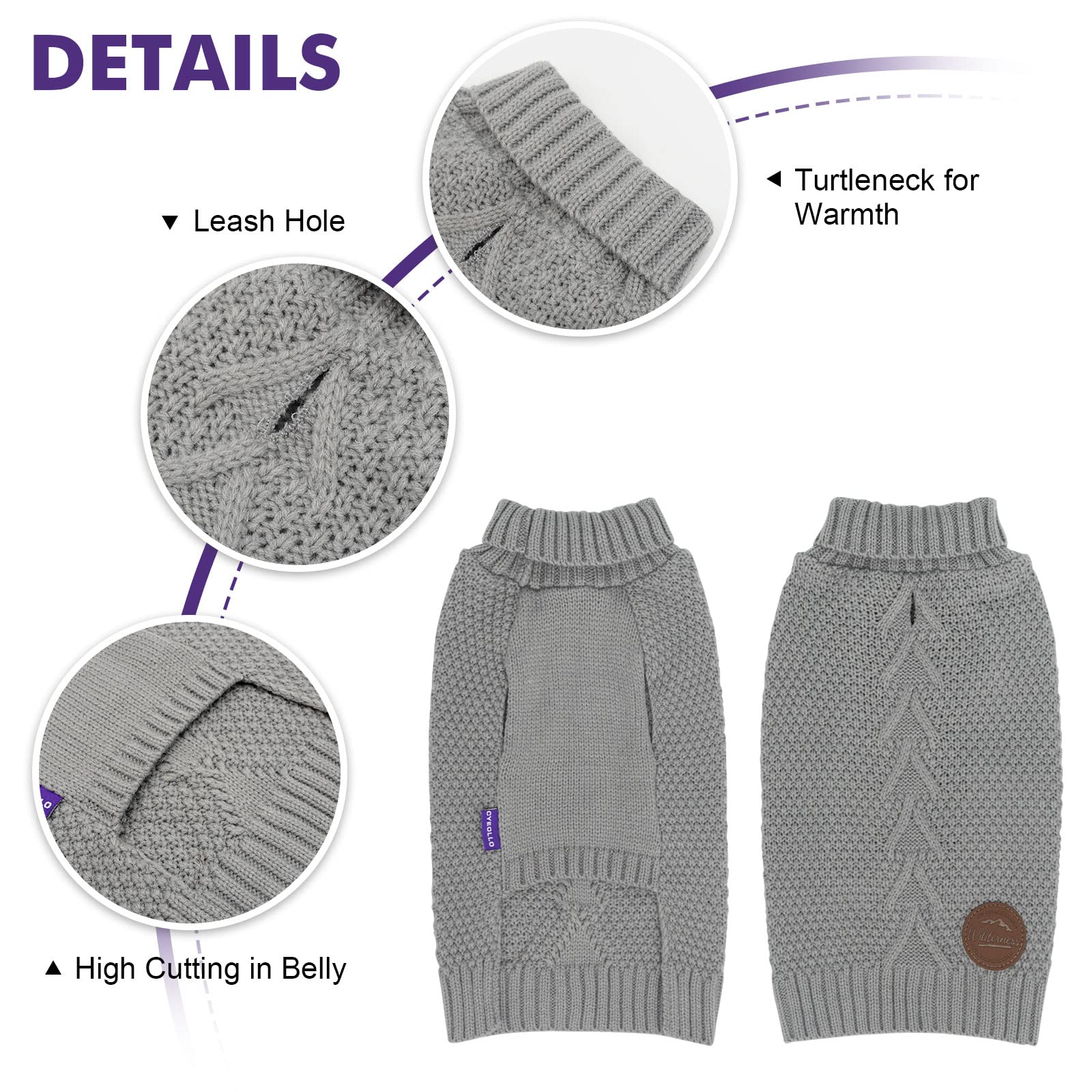 Cyeollo Dog Sweater Turtleneck Knitted Sweaters With Leash Hole Soft Knitwear Warm Dog Clothes For Medium Dogs