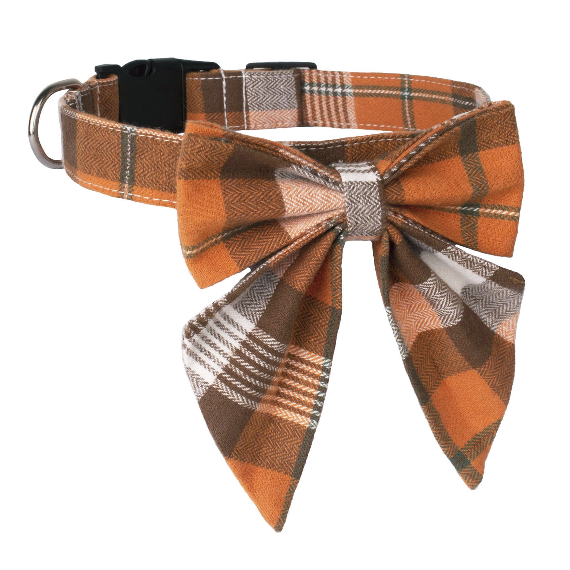 Adoggygo Fall Dog Collar With Bow, Halloween Thanksgiving Dog Bowtie Collar, Adjustable Cotton Orange Bowtie Dog Fall Collars For Medium Large Dogs Pets (Large, Fall)