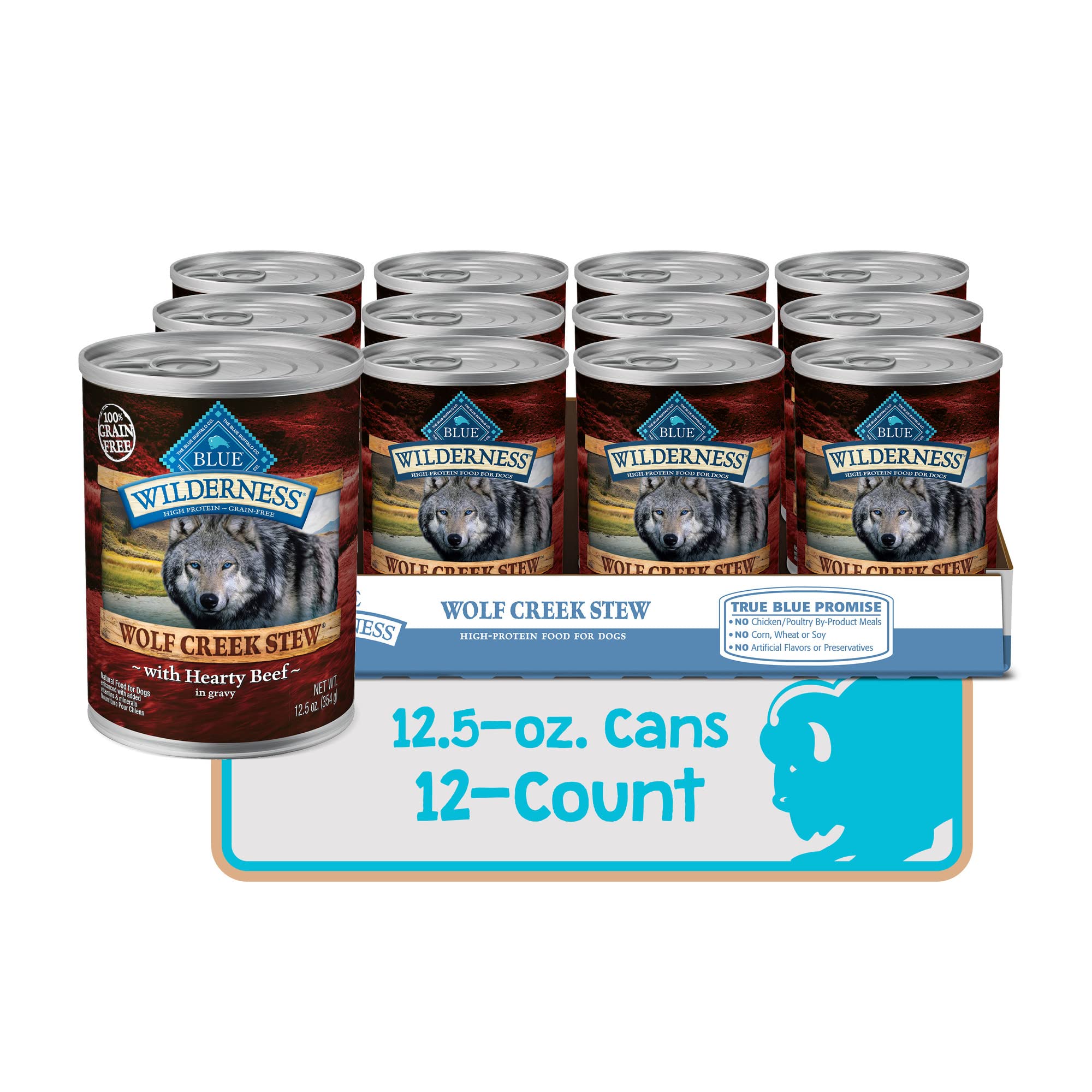 Blue Buffalo Wilderness Wolf Creek Stew Wet Dog Food, High-Protein & Grain-Free, Made with Natural Ingredients, Hearty Beef in G