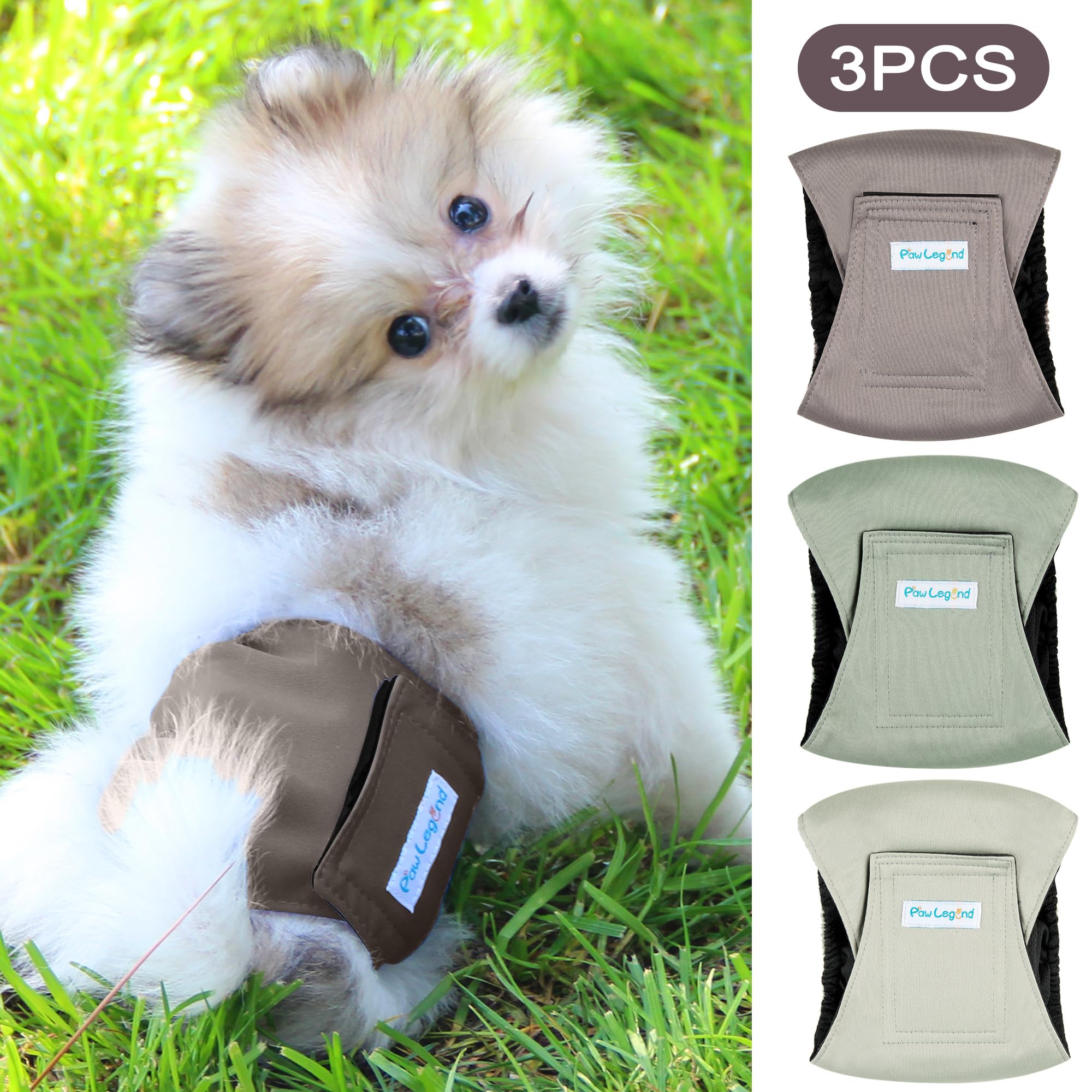 Paw Legend Washable Dogs Diapers Male Dog Belly Bands for Male Dogs Diapers Reusable Puppy Doggie Diapers Male (3 Pack, X-Large)