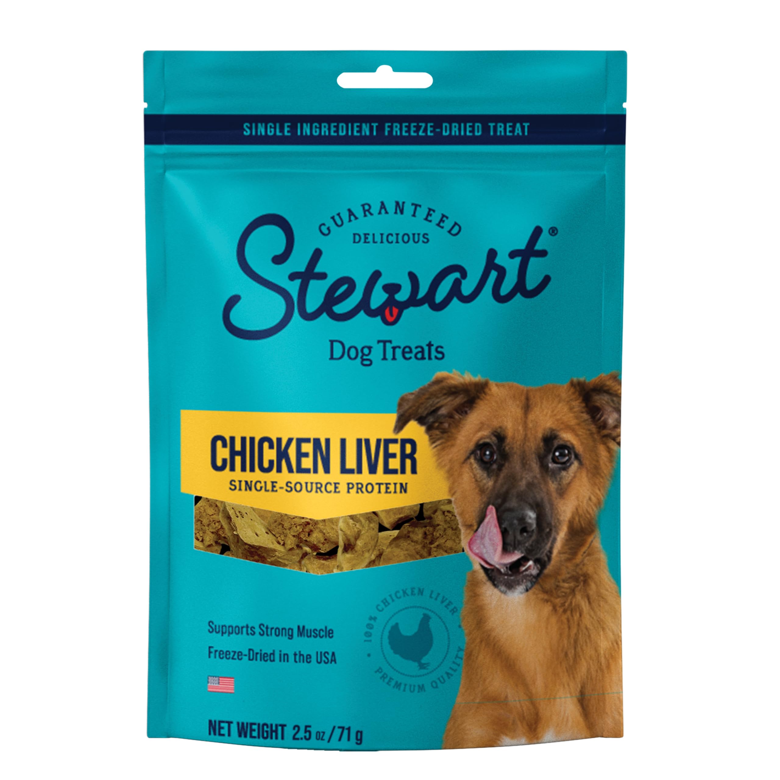 Stewart Single Ingredient Freeze Dried Raw Dog Treats, Chicken Liver, 2.5 Ounce Resealable Pouch, Training Treats or Meal Topper
