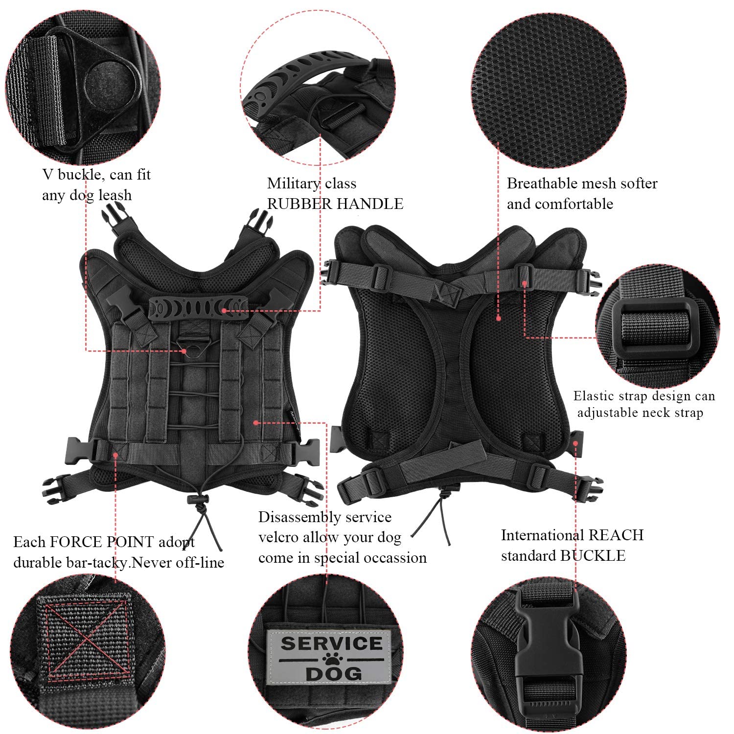 Tactical Service Dog Vest Harness Outdoor Training Handle Water-Resistant Comfortable Military Patrol K9 Dog Harness With Handle