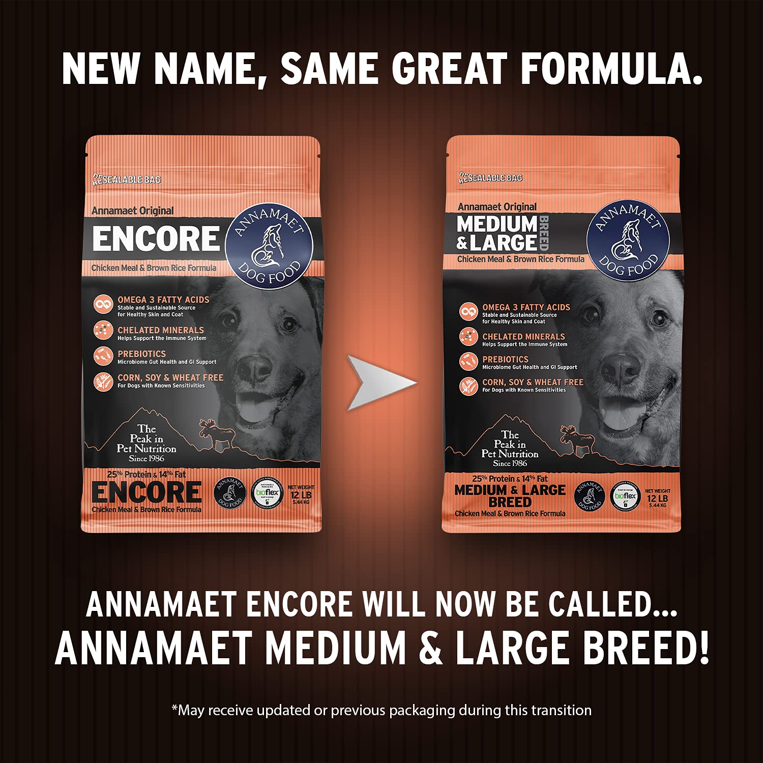 Annamaet Original Encore Formula Dry Dog Food, 25% Protein (Chicken & Brown Rice), 12-lb Bag