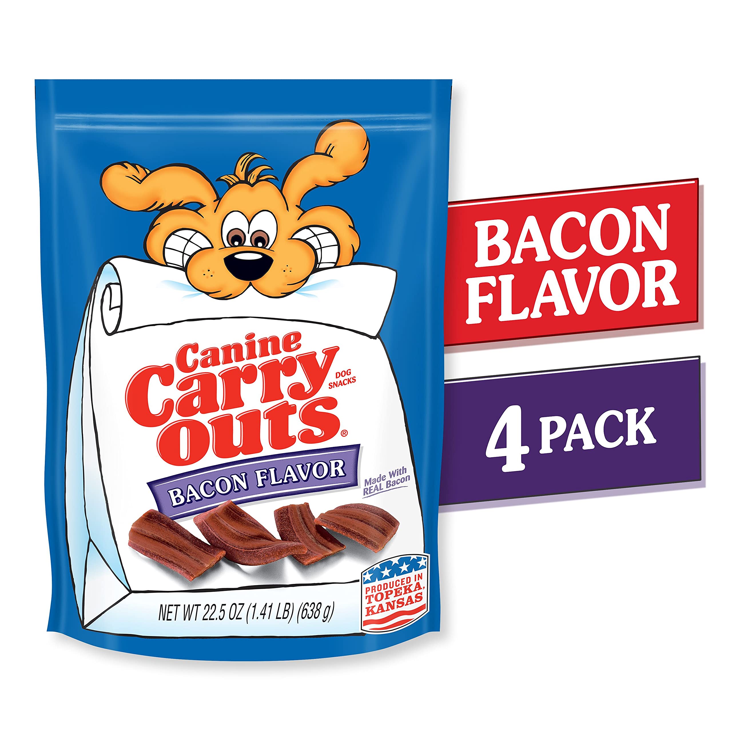 Canine Carry Outs Dog Treats, Bacon Flavor, 22.5 Ounce (Pack of 4), Made with Real Bacon