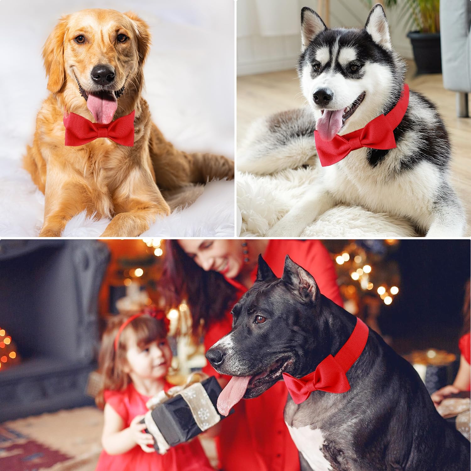 Segarty Dog Bowties For Medium Large Dogs, Adjustable Red Bowtie Collar, Durable Dog Neck Tie Tuxedo Comfortable Cotton Pets Bow