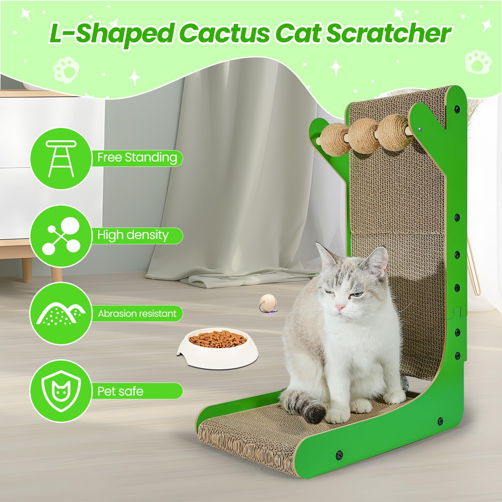 Yemoo Cat Scratcher, 23.6 Inch Cat Scratching Post, L Shaped Vertical Cat Scratching Board For Wall And Couch Protection, Cardbo