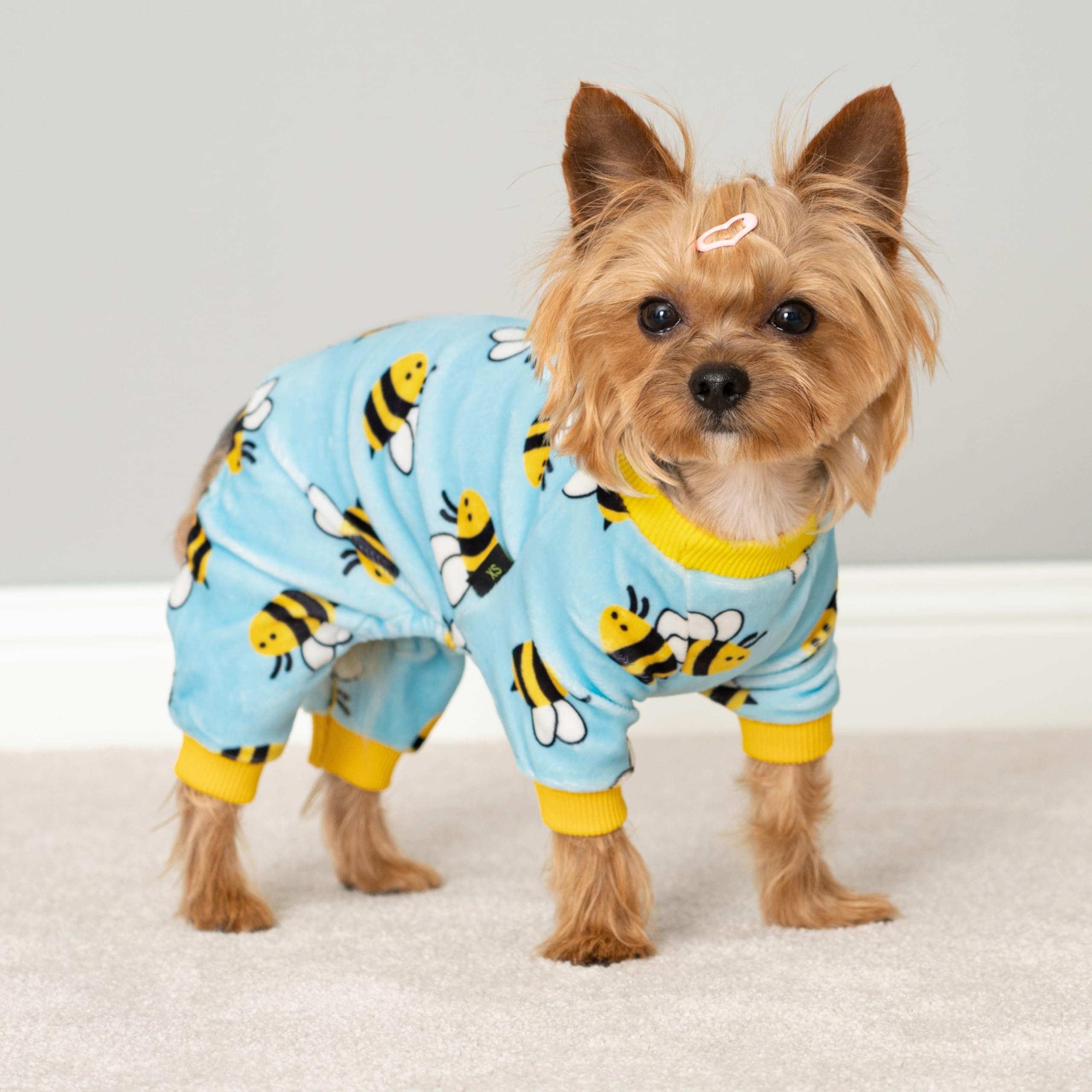 Fitwarm Funny Bee Fleece Dog Pajamas, Warm Winter Dog Clothes For Small Dogs Boy Girl, Cozy Pet Onesie With Feet, Light Blue, La