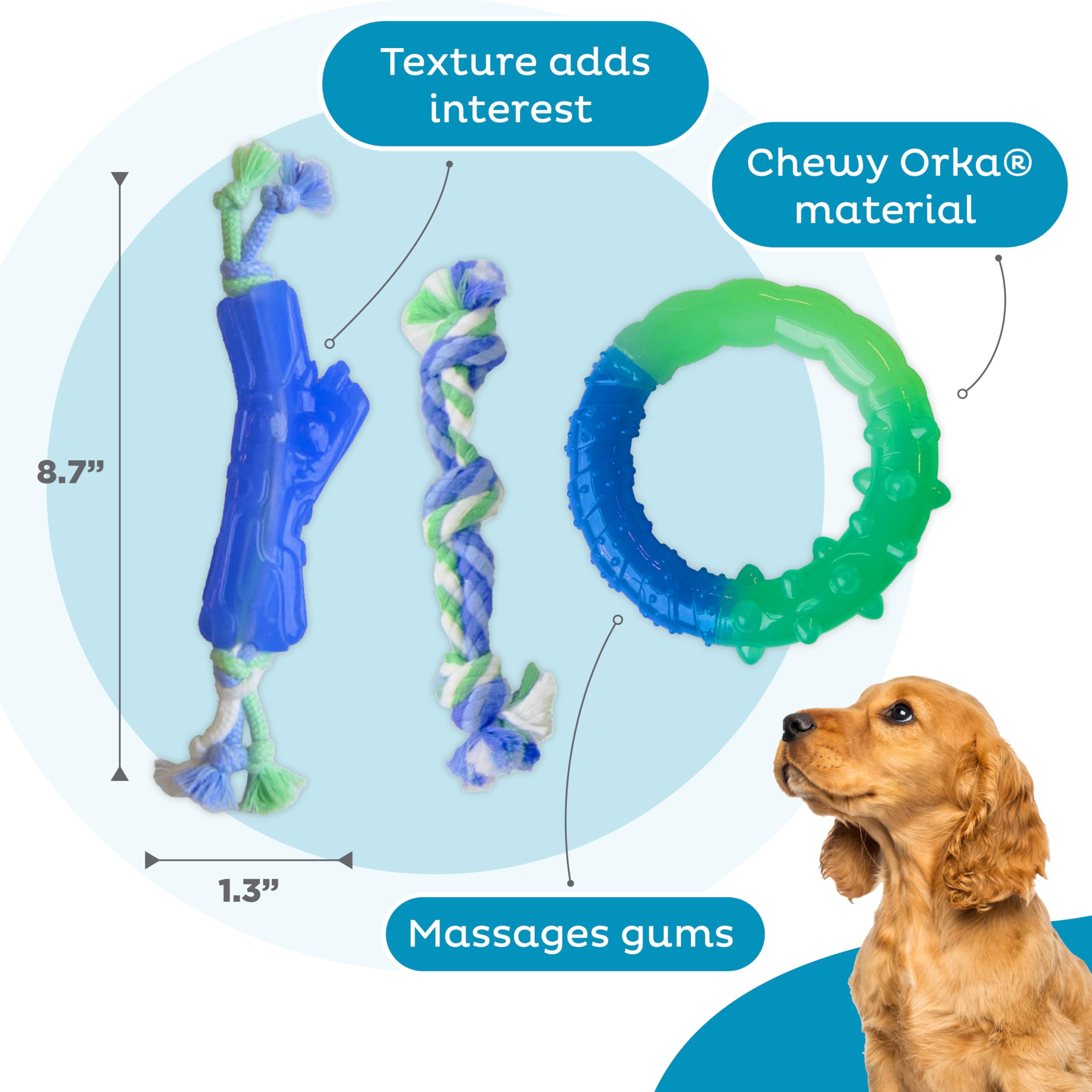 Outward Hound Orka Puppy Dental Chew Toys For Small Dogs & Teething Puppies - 3 Pack