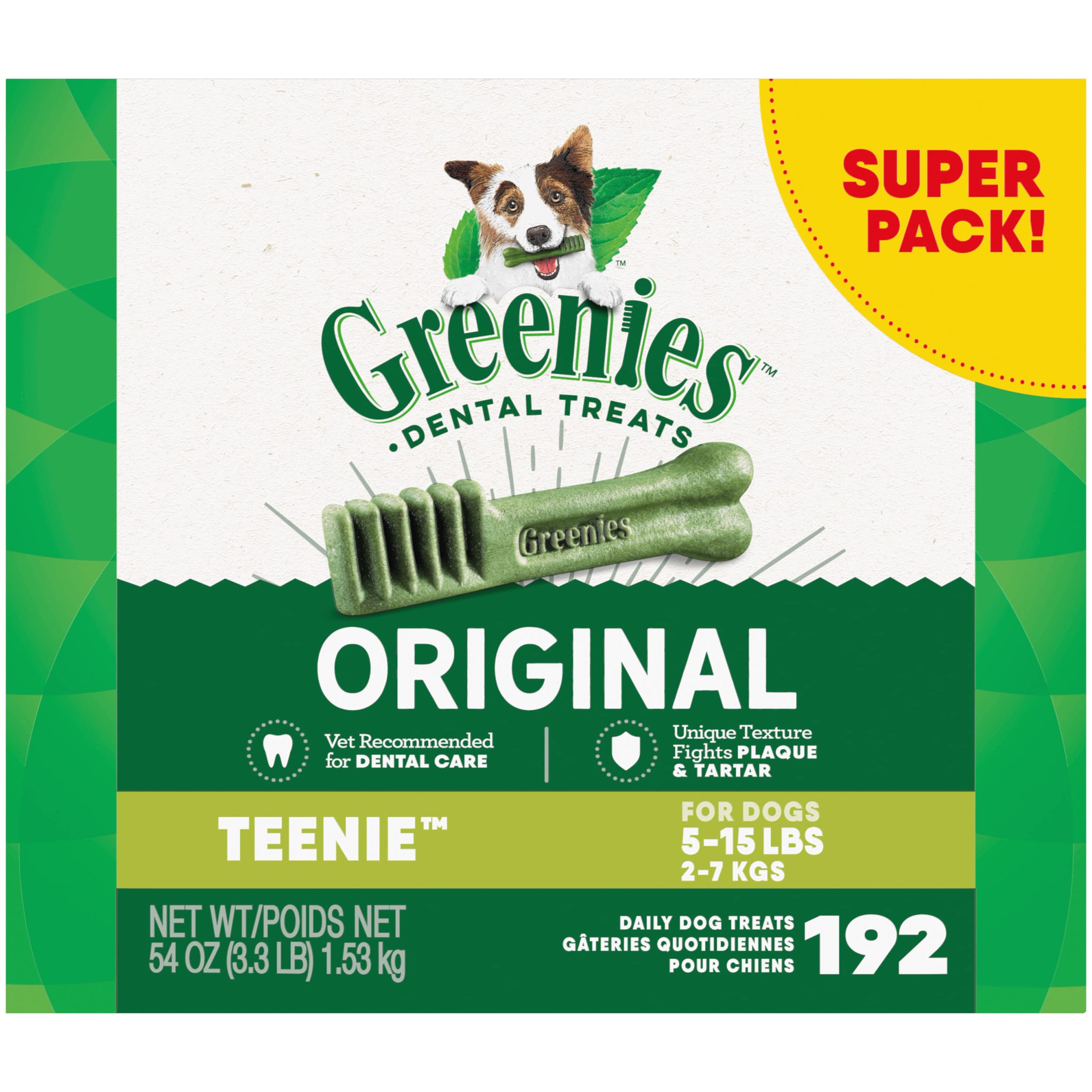 Greenies Original Teenie Natural Dental Care Dog Treats, 54 oz. Pack (192 Treats)