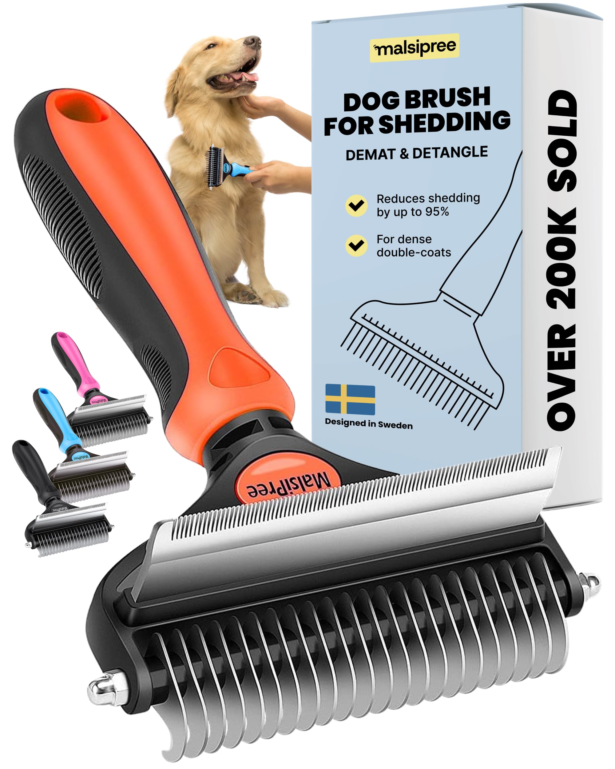 MalsiPree Dog Brush for Shedding - 2 in 1 Undercoat Rake Deshedding Tool for Medium to Large Double-Coated Dog Grooming - Pet De