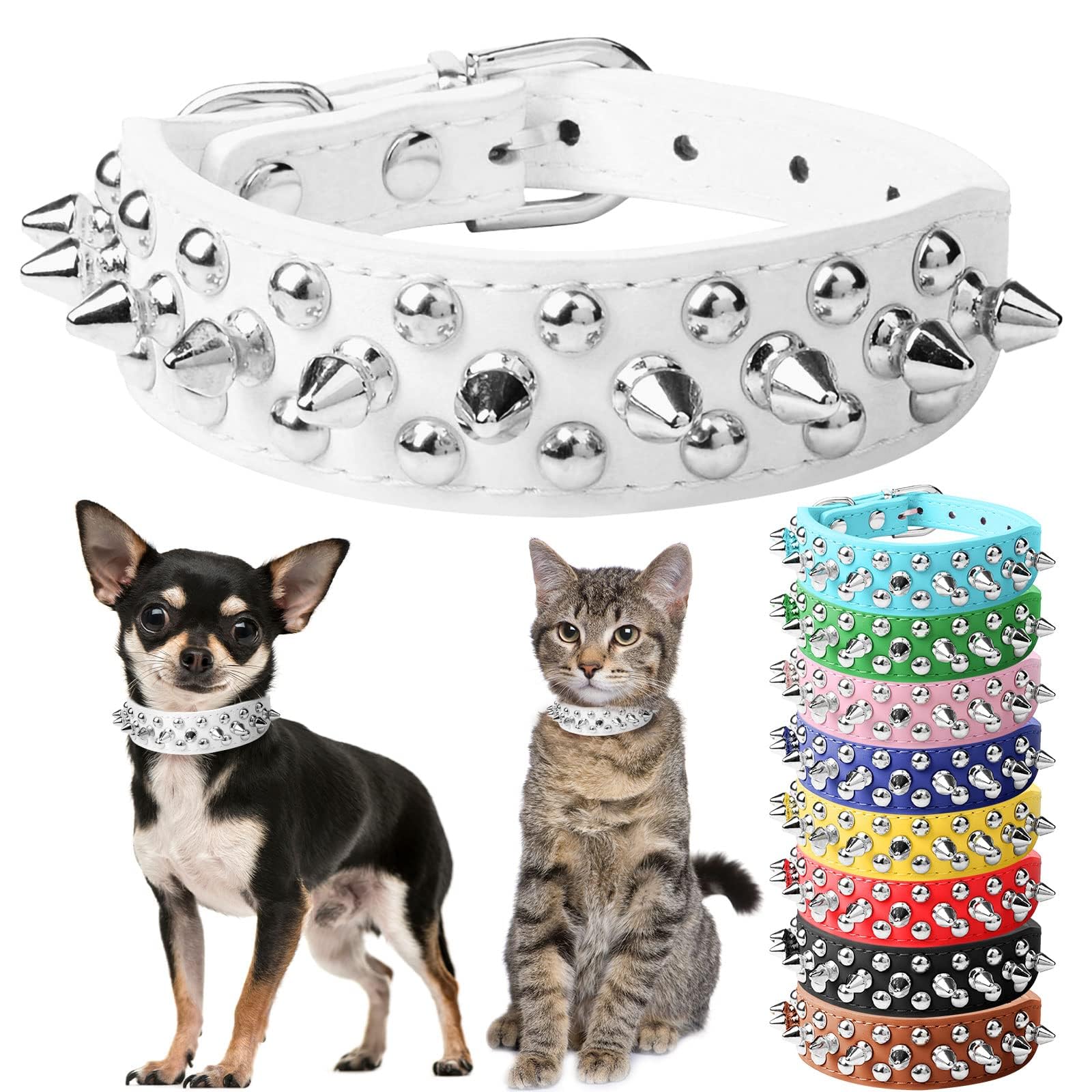 Doggyzstyle Small Spiked Dog Cat Collar For Small Medium Dogs Boy Male Female - Adjustable Studded Puppy Collars - Soft Padded P
