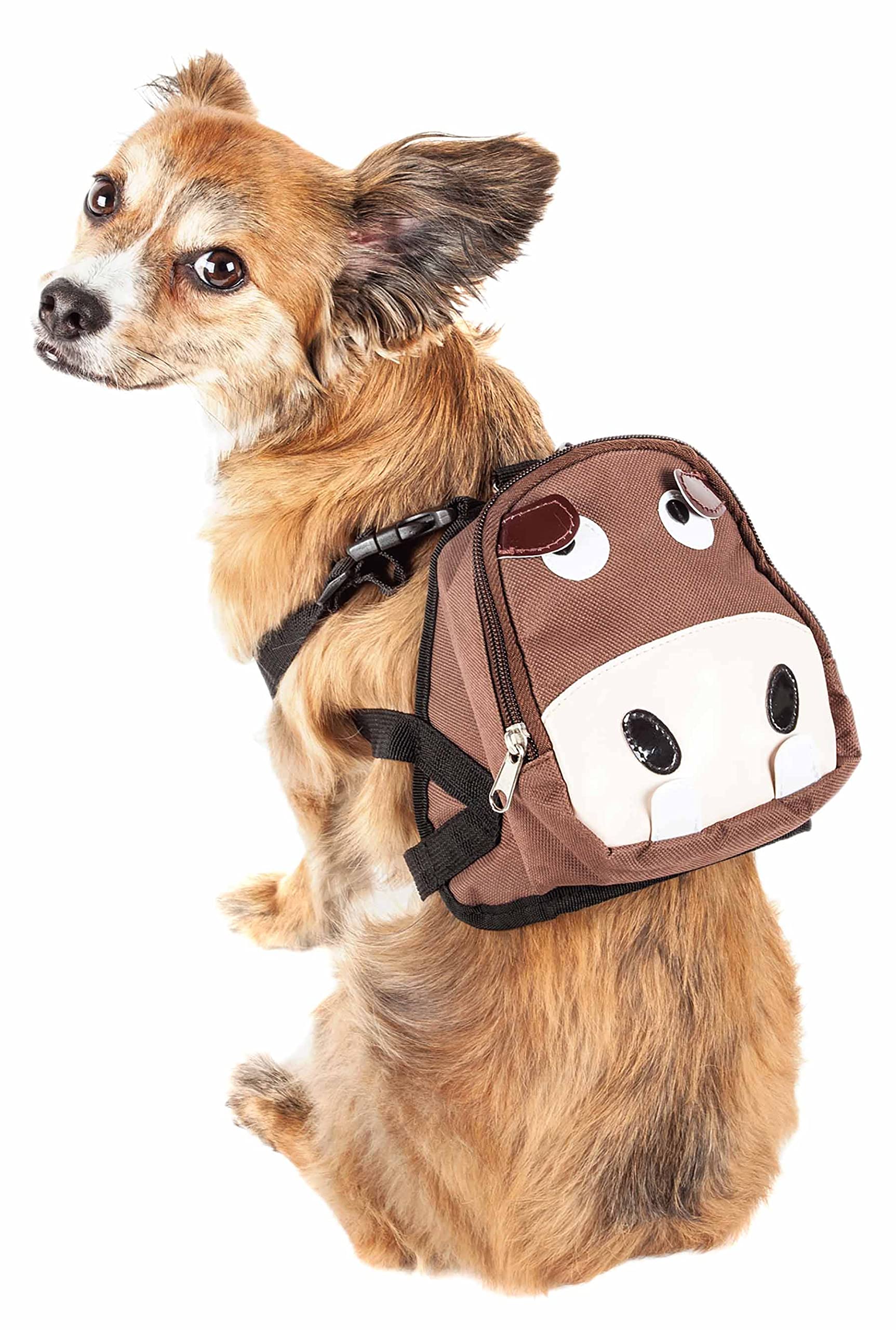 Pet Life ® 'Mooltese' Dual-Pocketed Compartmental Animated Dog Harness And Pet Backpack Carrier With Added Pouch Along The Dog Packpack