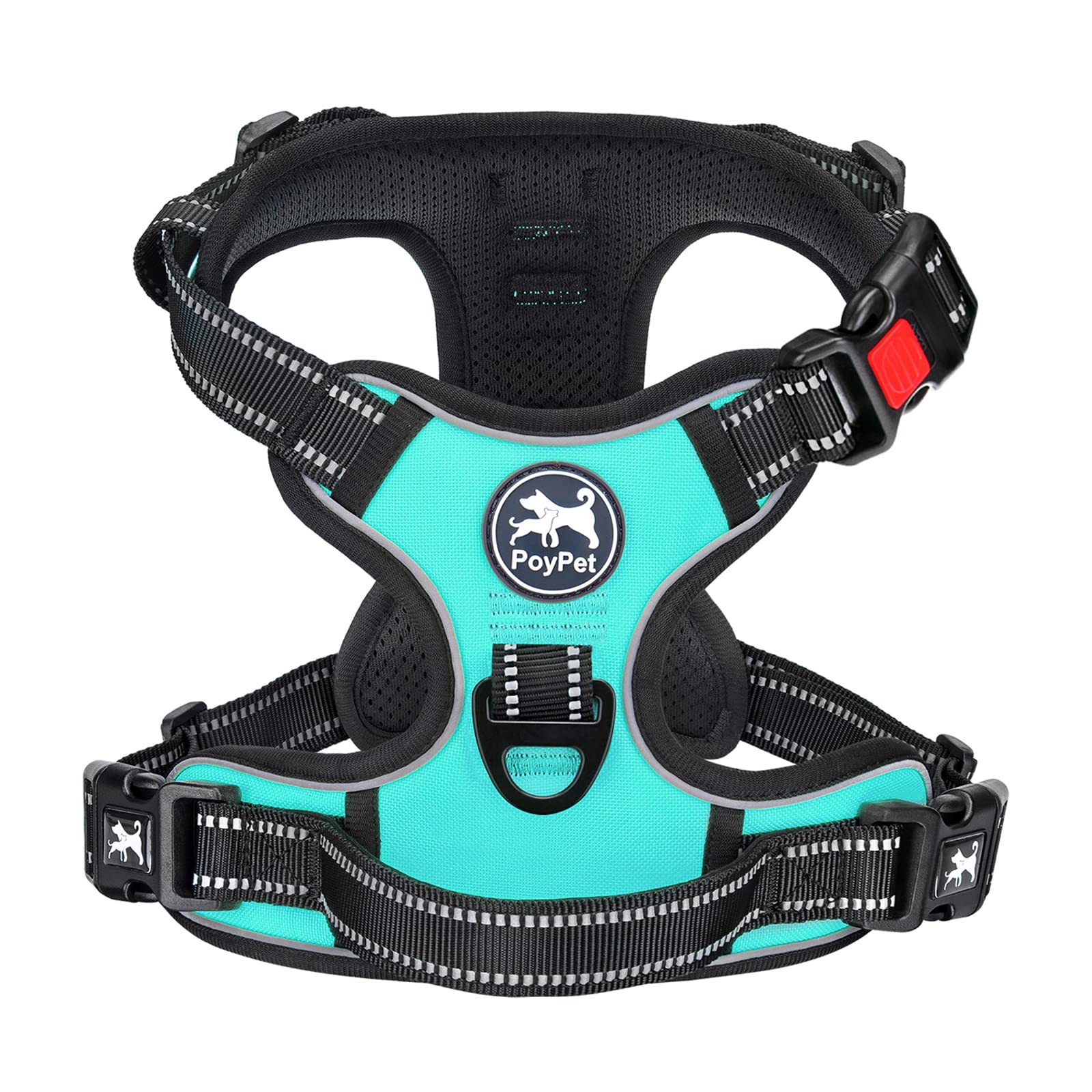 Poypet No Pull Dog Harness, No Choke Front Clip Dog Reflective Harness, Adjustable Soft Padded Pet Vest With Easy Control Handle For Small To Large Dogs(Mint Blue,M)