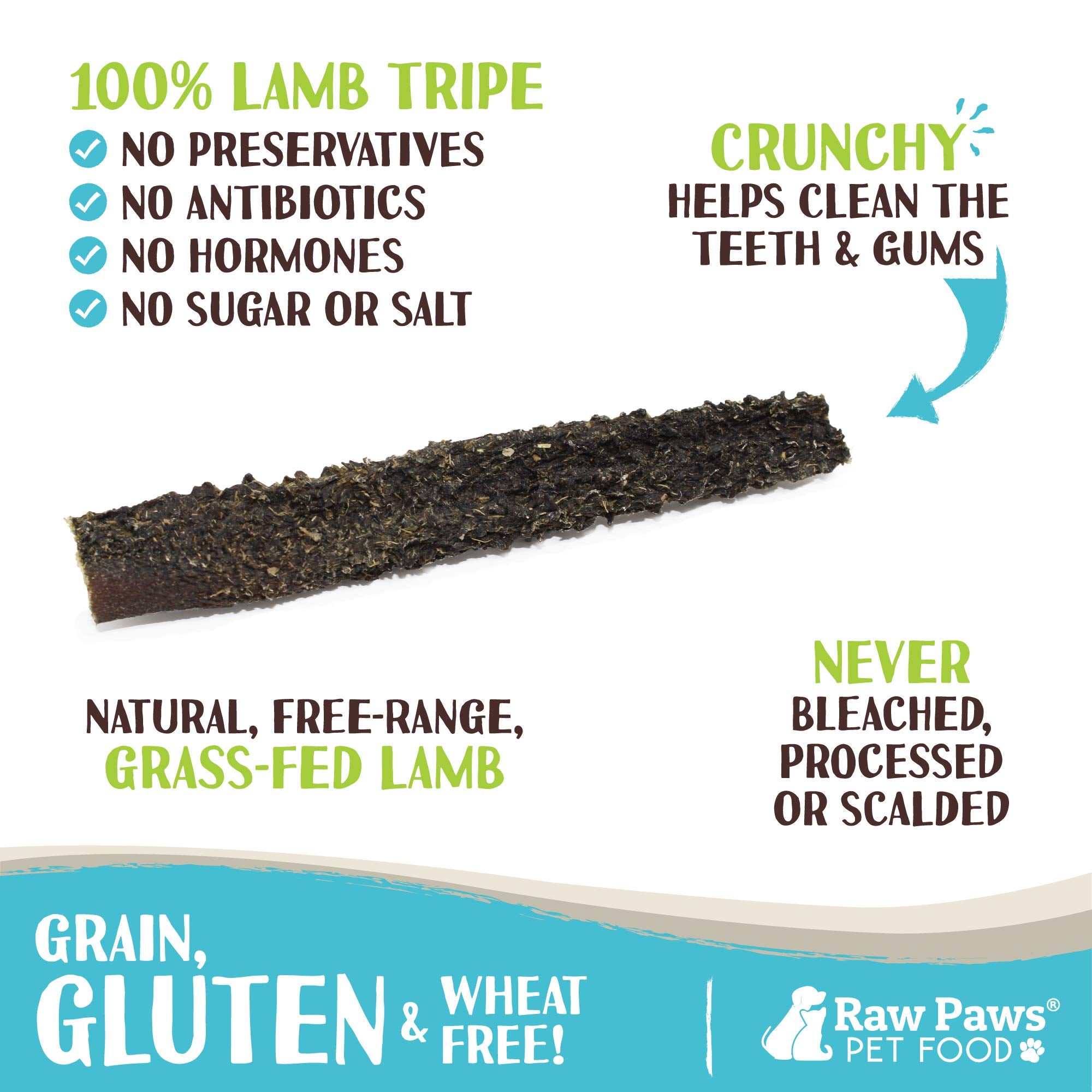Raw Paws Green Lamb Tripe Sticks for Dogs (25-Count) - Single Ingredient, Grass-Fed & Free Range - Crunchy Lamb Dog Treats - All