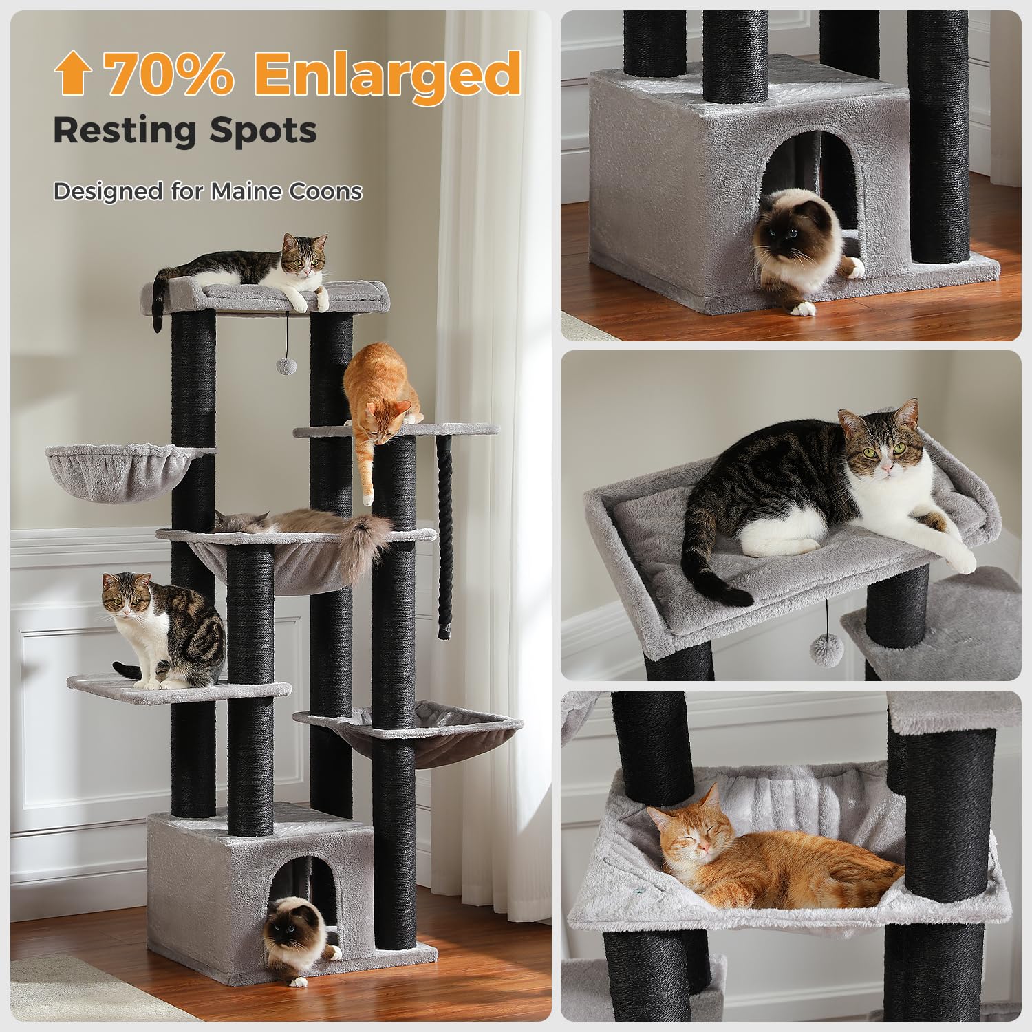 Muttros Large Cat Tree-67In Tall Cat Tower For Indoor Cats Large Adult With 13 Thick Black Scratching Posts (F4.3In), Multi- Lev