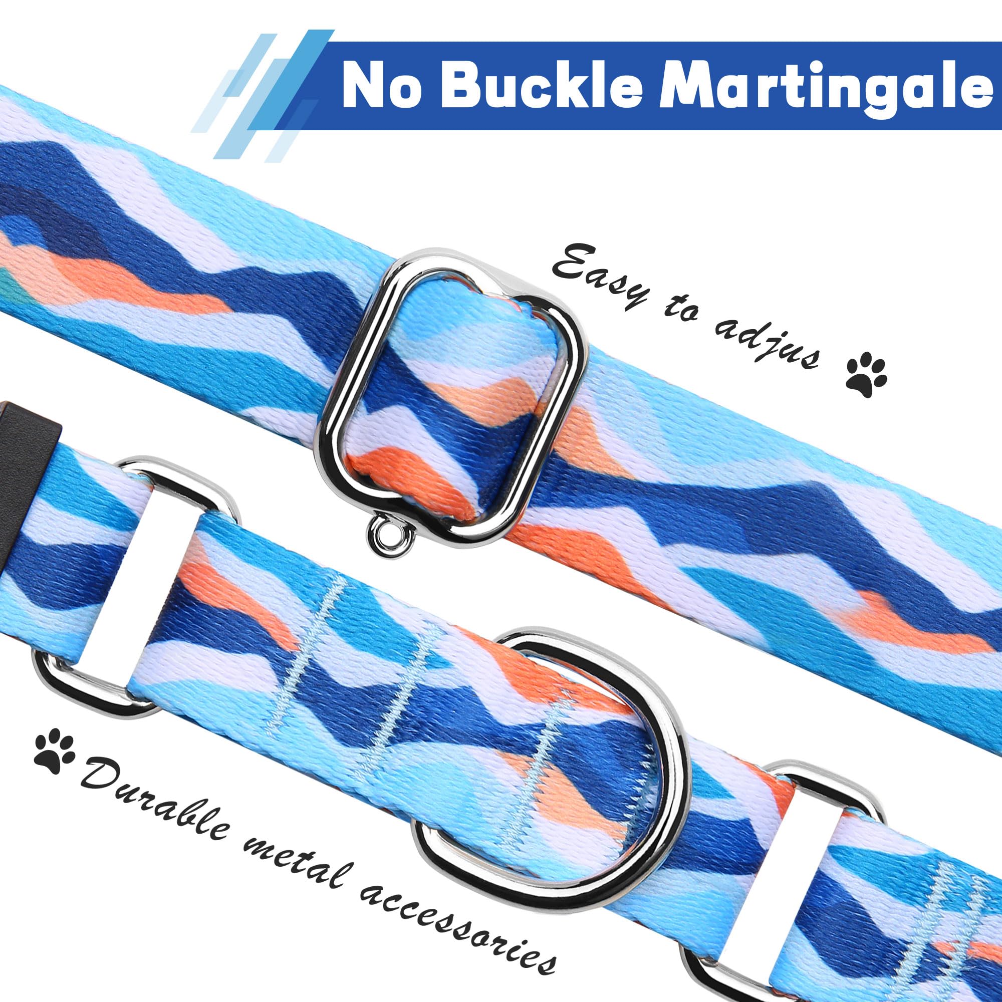 Hikiko Martingale Collar For Dogs With No Buckle Boy Male No Slip Dog Collars For Medium Dogs,Blue Mountain,M