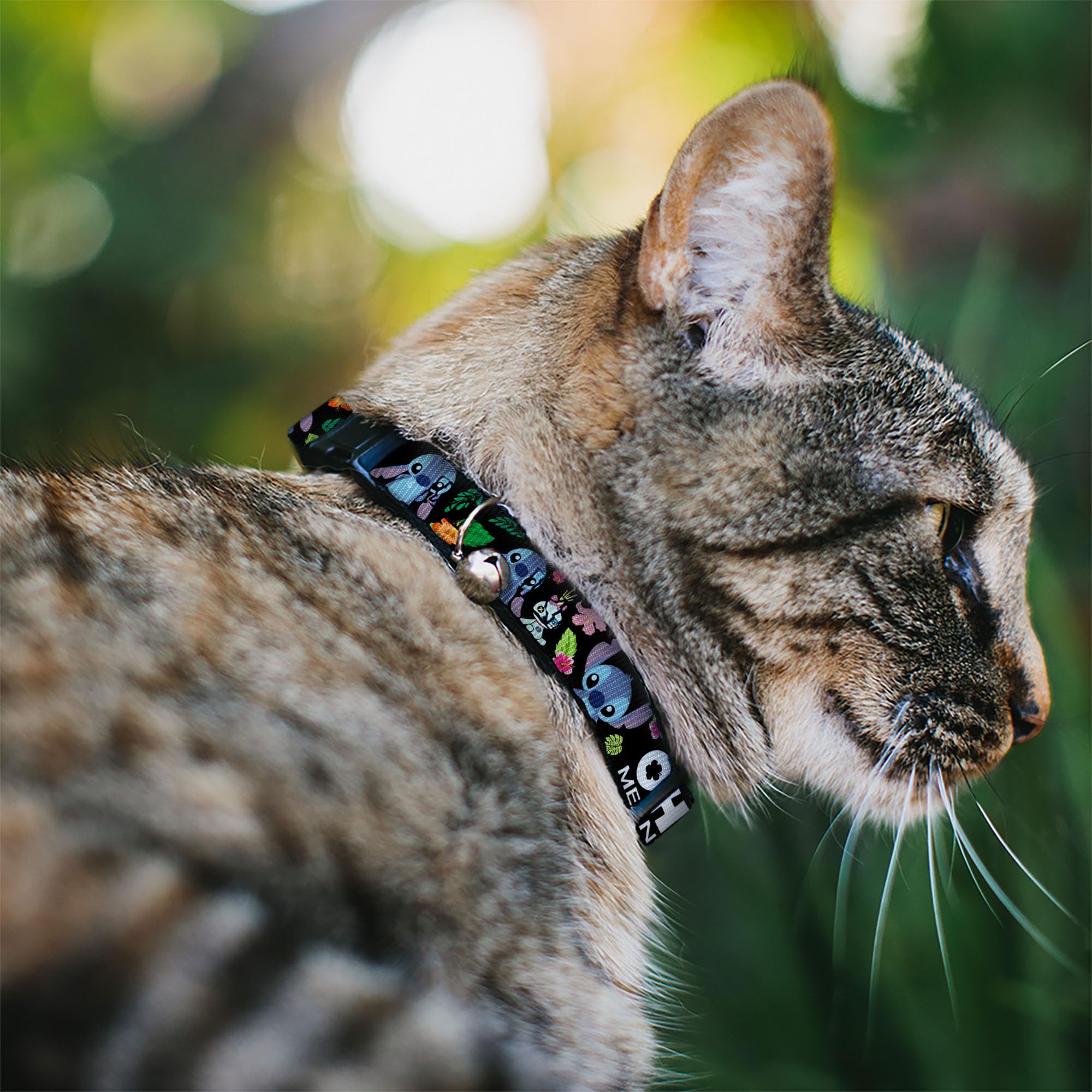 Cat Collar Breakaway Ohana Means Family Stitch Scrump Poses Tropical Flora Black 8 To 12 Inches 0.5 Inch Wide